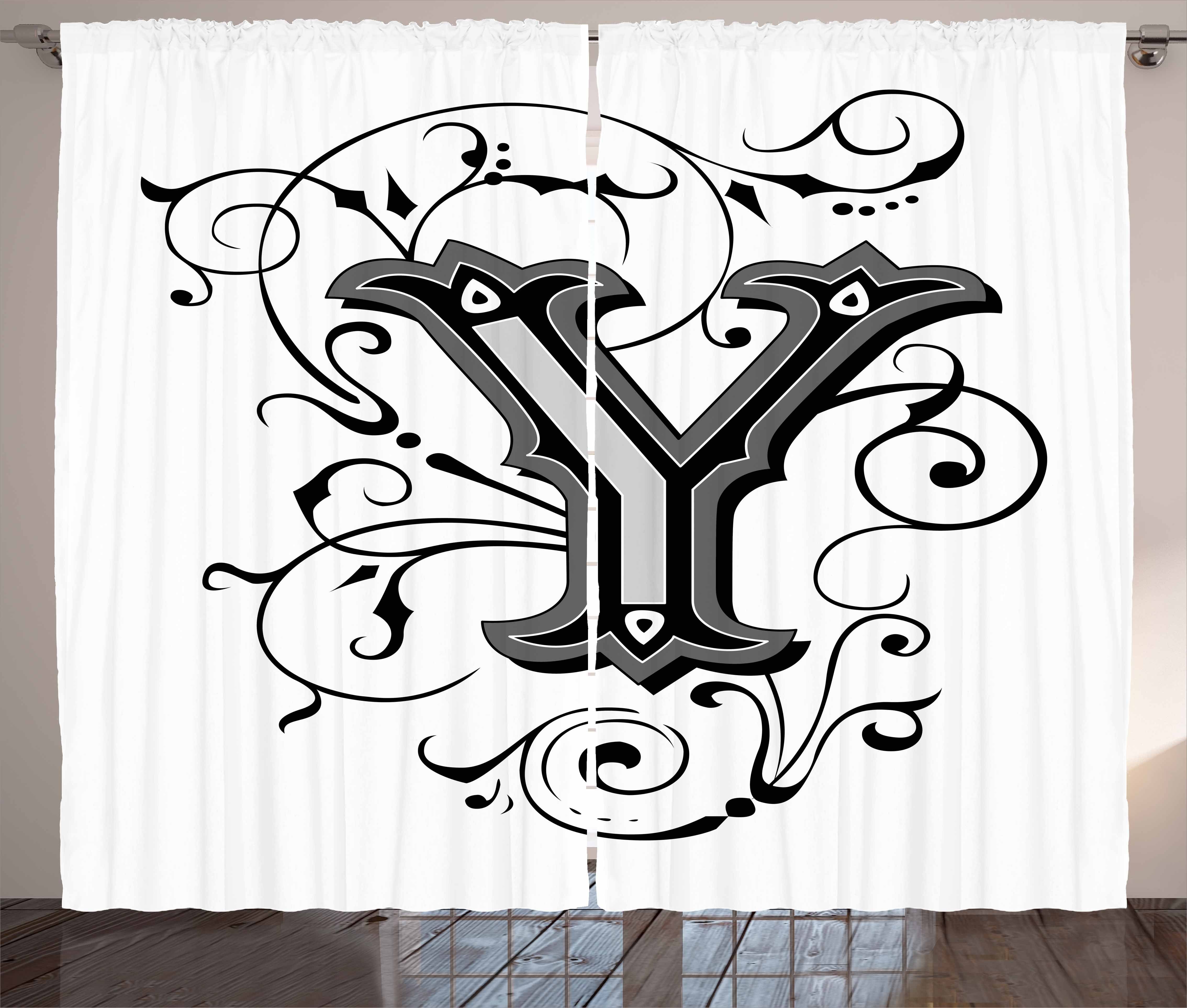 Gardine Schlafzimmer Kräuselband Vorhang mit Schlaufen und Haken, Abakuhaus, Buchstabe Y Hauptstadt Y Kalligraphie