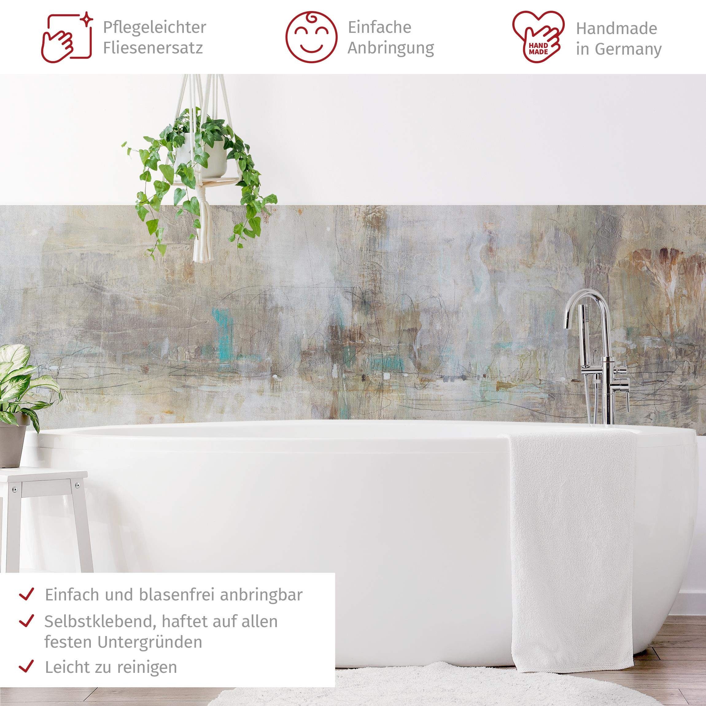 Bilderdepot24 Badrückwand grau fugenlose Wandverkleidung Bad Abstrakt, (Hartfolie matt » Selbstklebend SMART 0,35 mm), wasserfestes Wandpaneel Essenz I