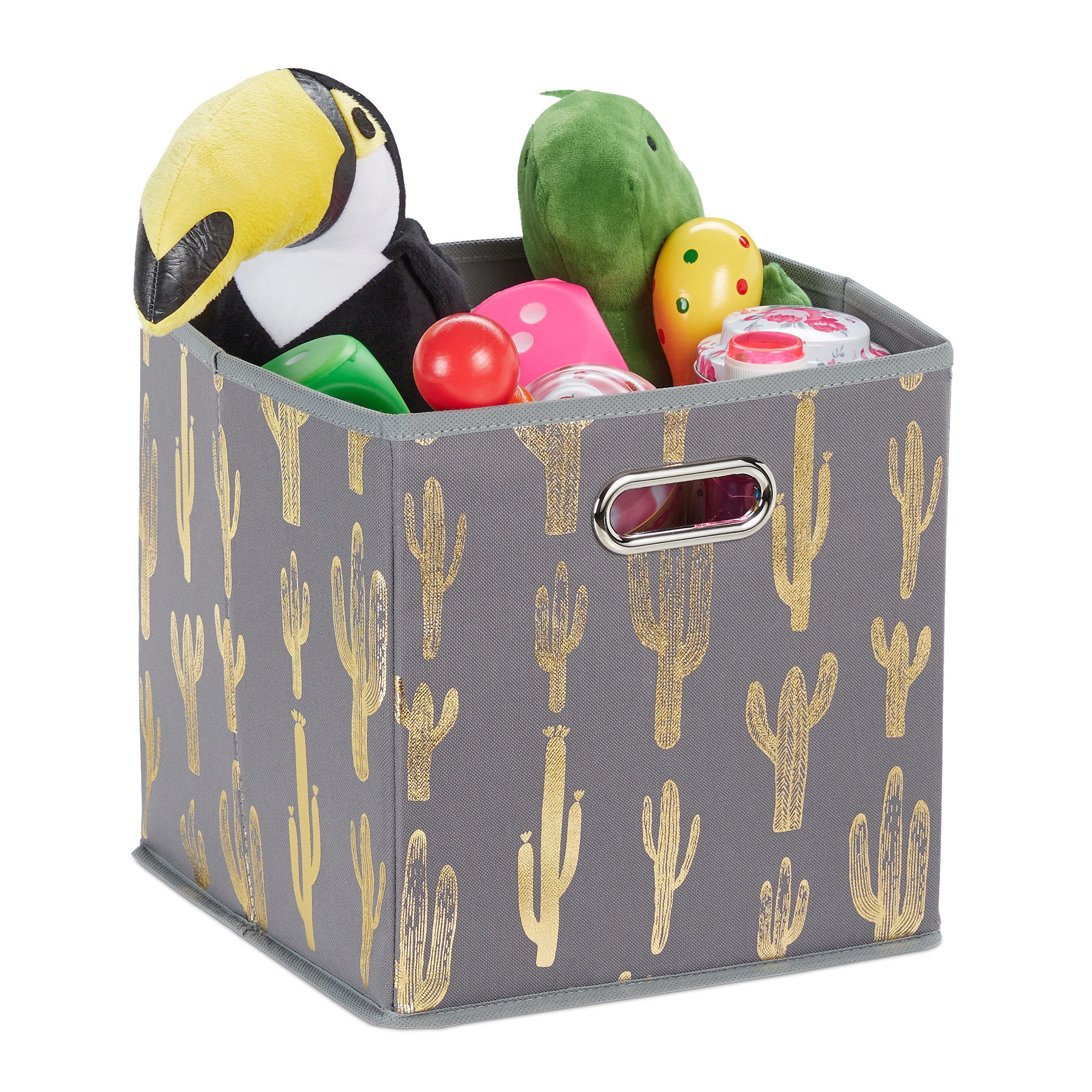 Faltbox Motiv Kaktus mit Regalkorb Quadratische relaxdays
