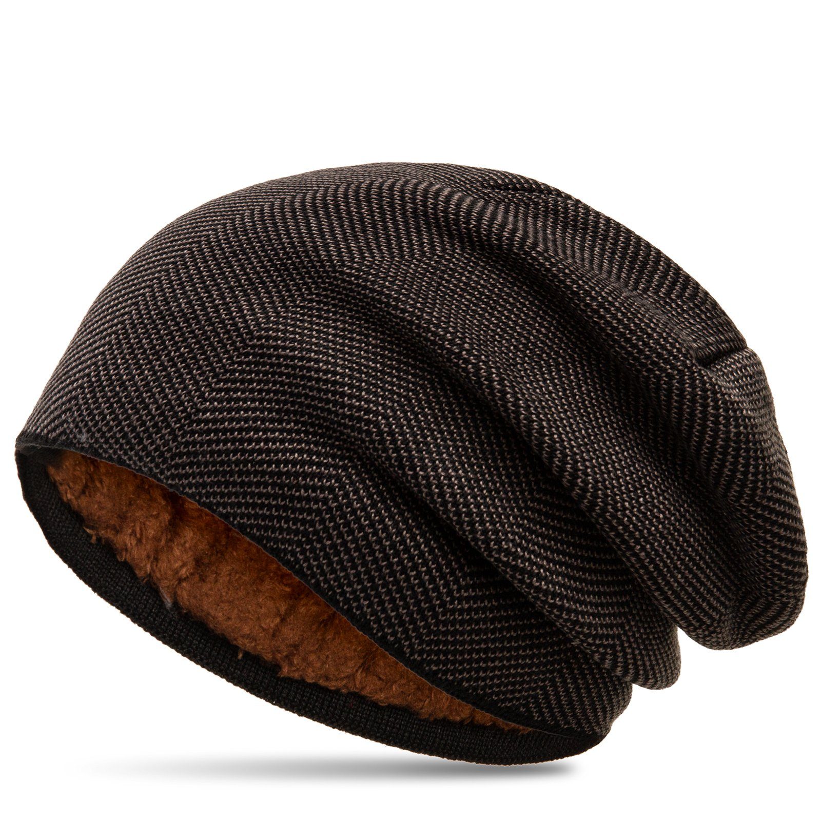 Caspar Beanie MU201 warme Feinstrick Beanie Mütze mit Fleece gefüttert khaki | Beanies