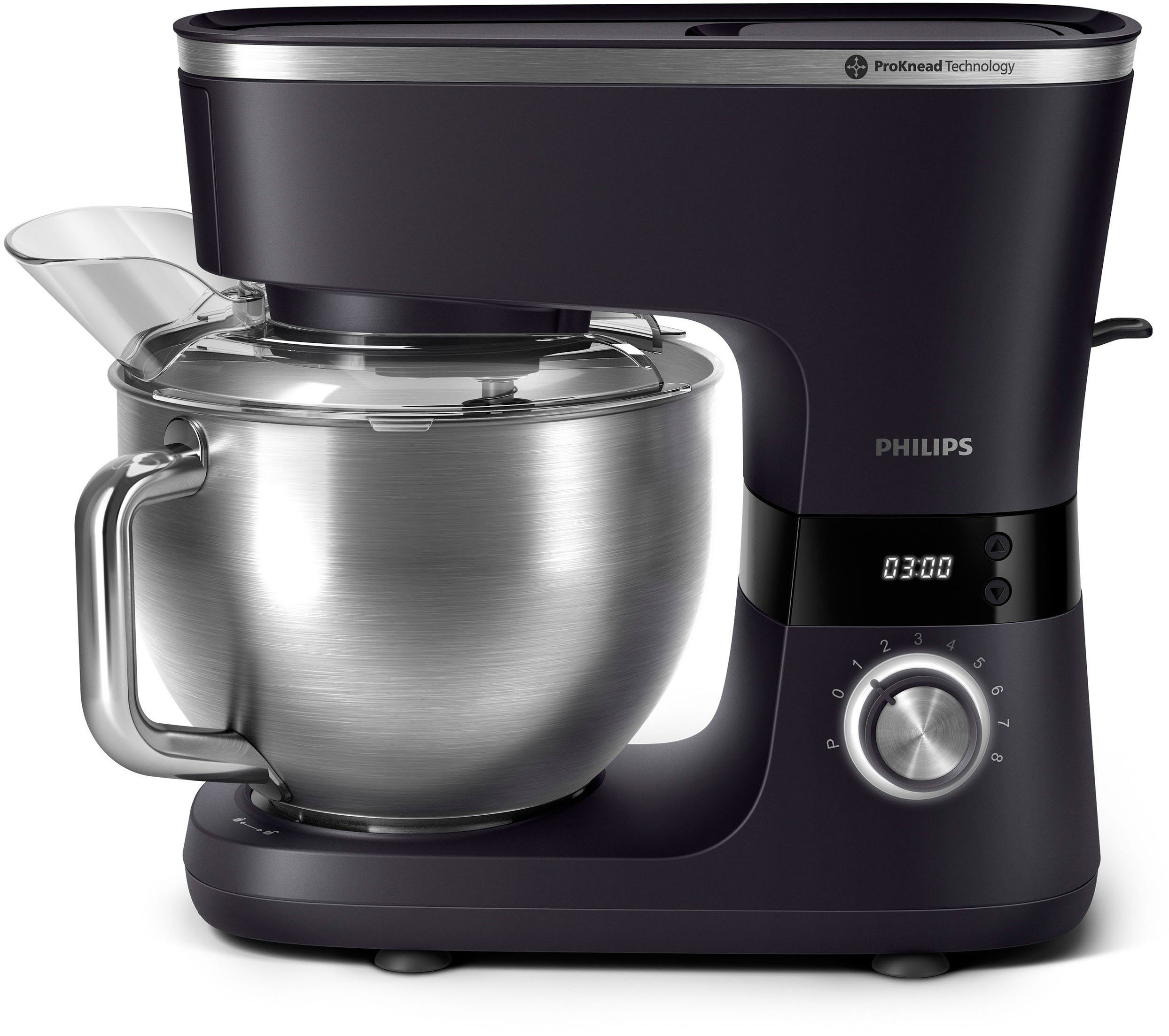 Philips Küchenmaschine HR7962/01, 1000 W, 5,5 l Schüssel, ProKnead Technologie, inkl. Knethaken, Schneebesen und Quirl