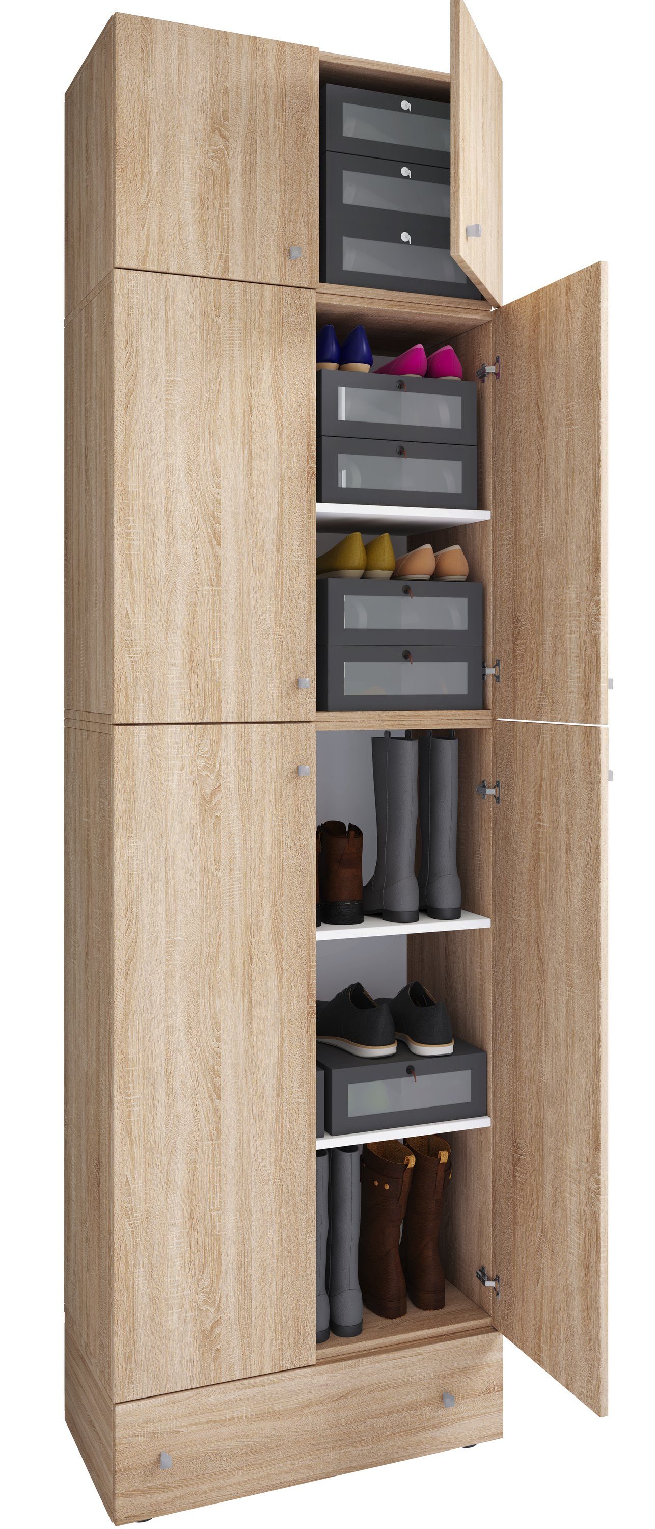 VCM Schuhschrank Lona XXL B. 70 x T. 39 x H. 240 cm Platz für mehrere Paar Schuhe übersichtlich sortiert, in der Diele