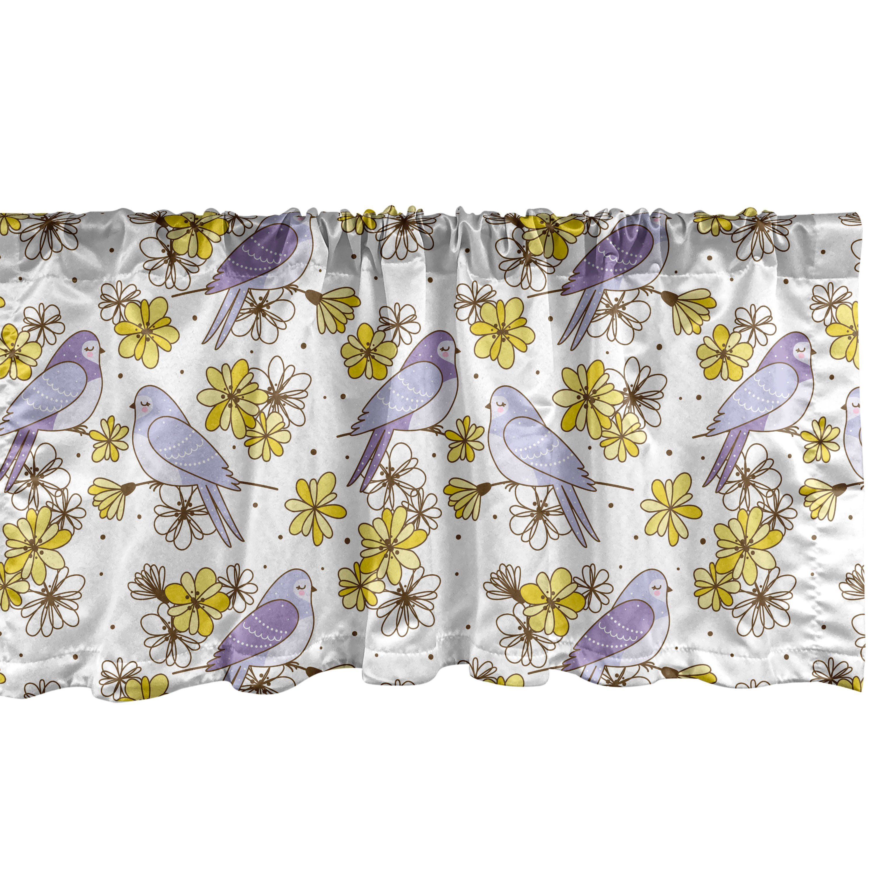 Scheibengardine Vorhang Volant für Swallow Abakuhaus, Küche Stangentasche, Dekor mit Microfaser, Gelbe Schlafzimmer Frühling Vögel Blumen