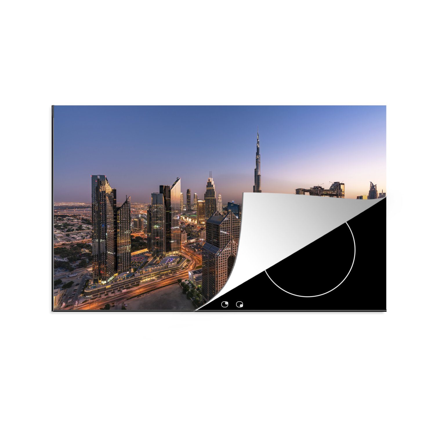 Schutz MuchoWow Induktionskochfeld Emirate, Ceranfeldabdeckung tlg), Verkehr, Herdblende-/Abdeckplatte von Skyline Dubai für (1 81x52 küche, die cm, Vereinigte Vinyl, mit