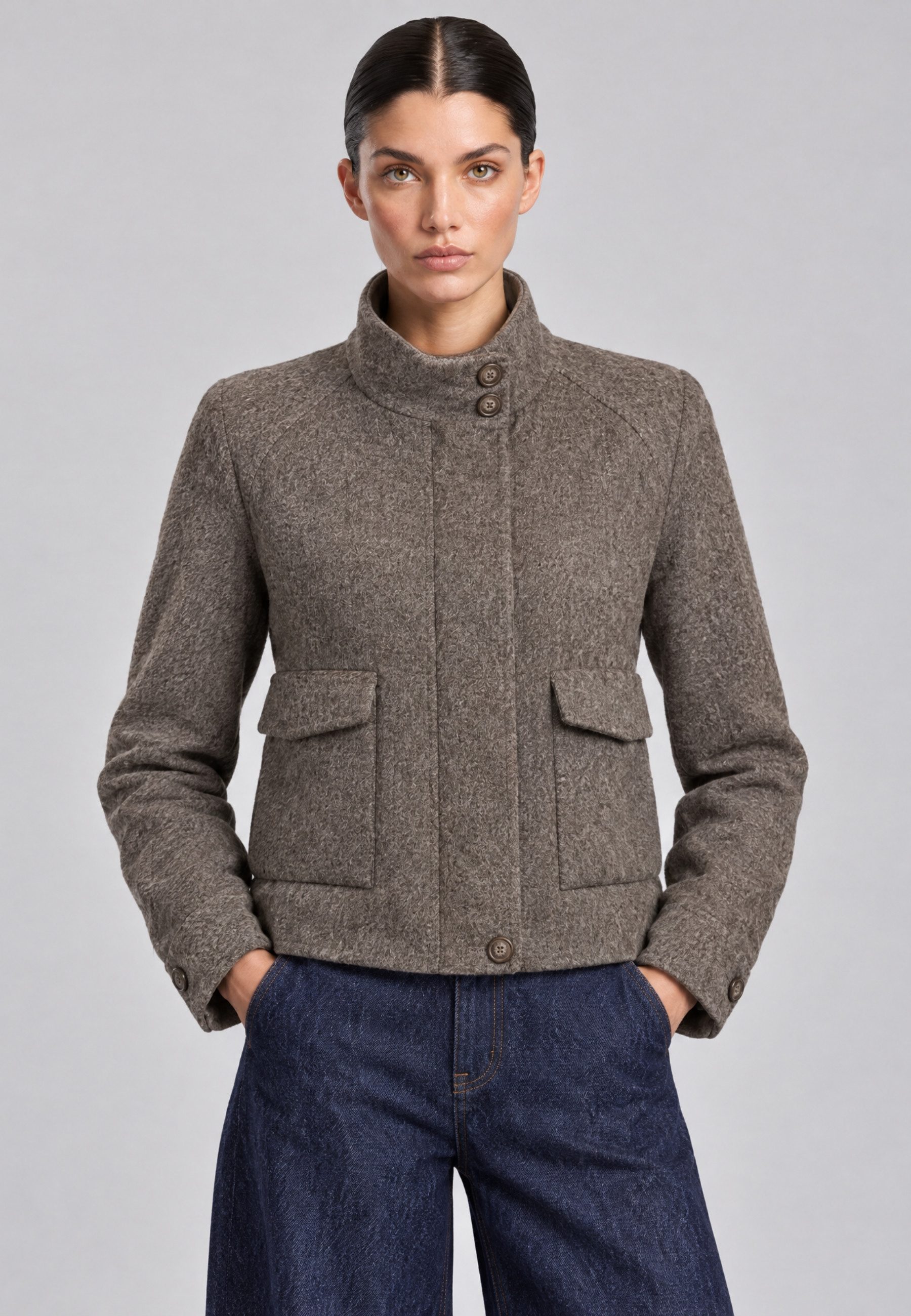 RICANO Wolljacke Ella Oversized Damen Wolljacke mit Stehkragen