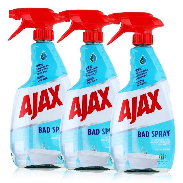AJAX Ajax Bad Spray Badreiniger 500ml – Entfernt Kalk & Seifenreste (3er Pa Badreiniger