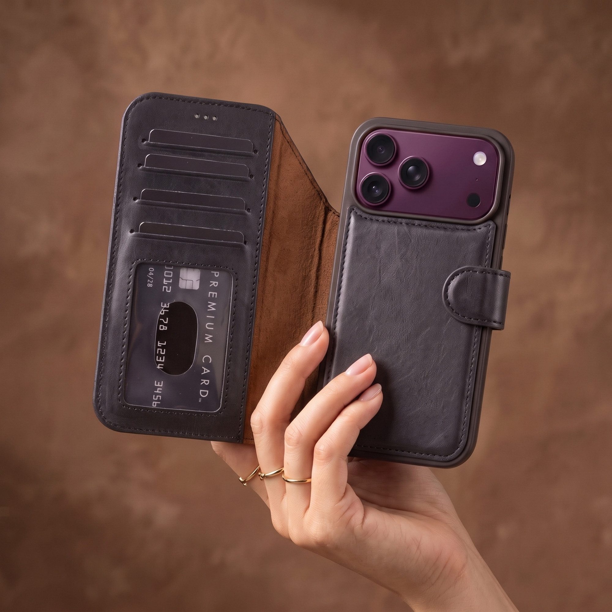 Renna Leather Handyhülle iPhone 18 Lederhülle aus Echtleder mit abnehmbarer Klapphülle MagSafe