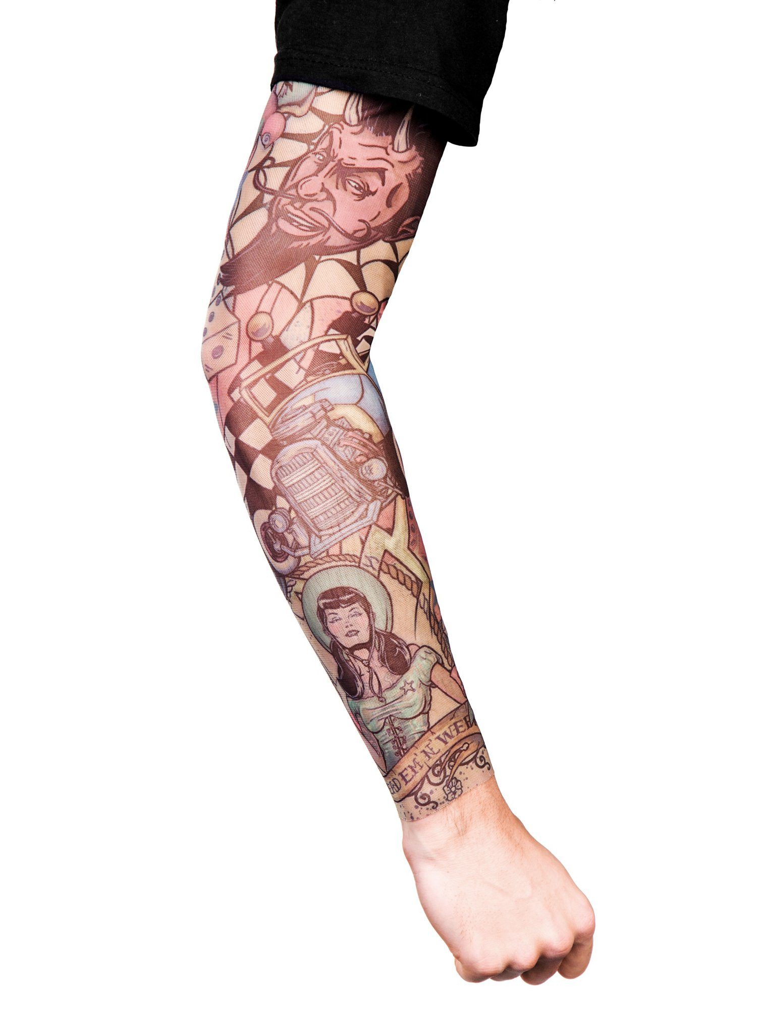 Maskworld Kostüm Hot Rod - Fasching Halloween Karneval, Tattoo Sleeve - täuschend echte Tätowierung zum Überziehen