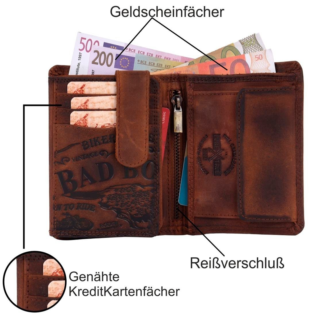 SHG mit RFID Geldbörse Börse Leder Portemonnaie, Münzfach braun Büffelleder Herren Männerbörse Lederbörse Schutz Brieftasche