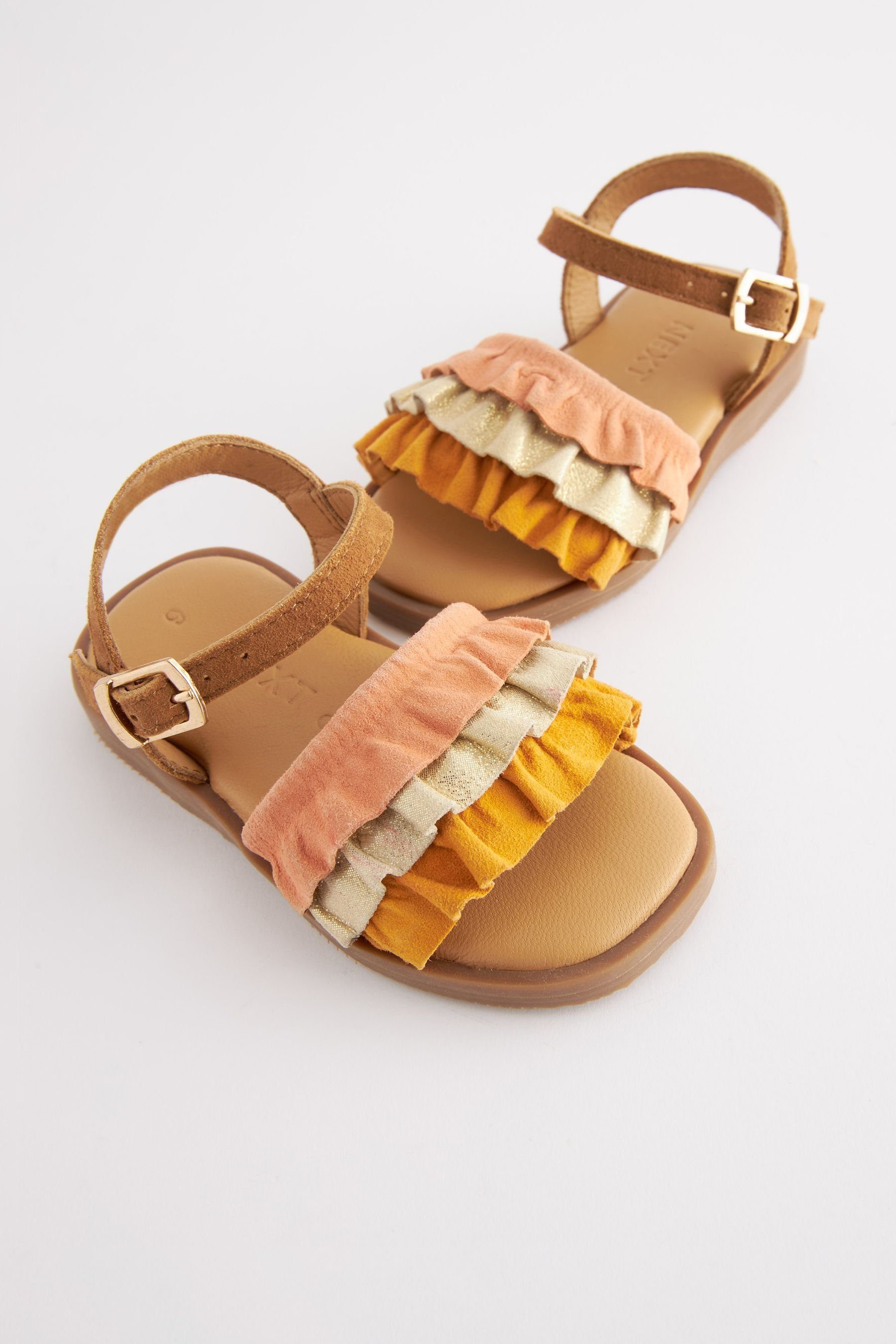 Next Sandalette mit Sandale Orange/Tan Rüschendetails Leather (1-tlg) Brown