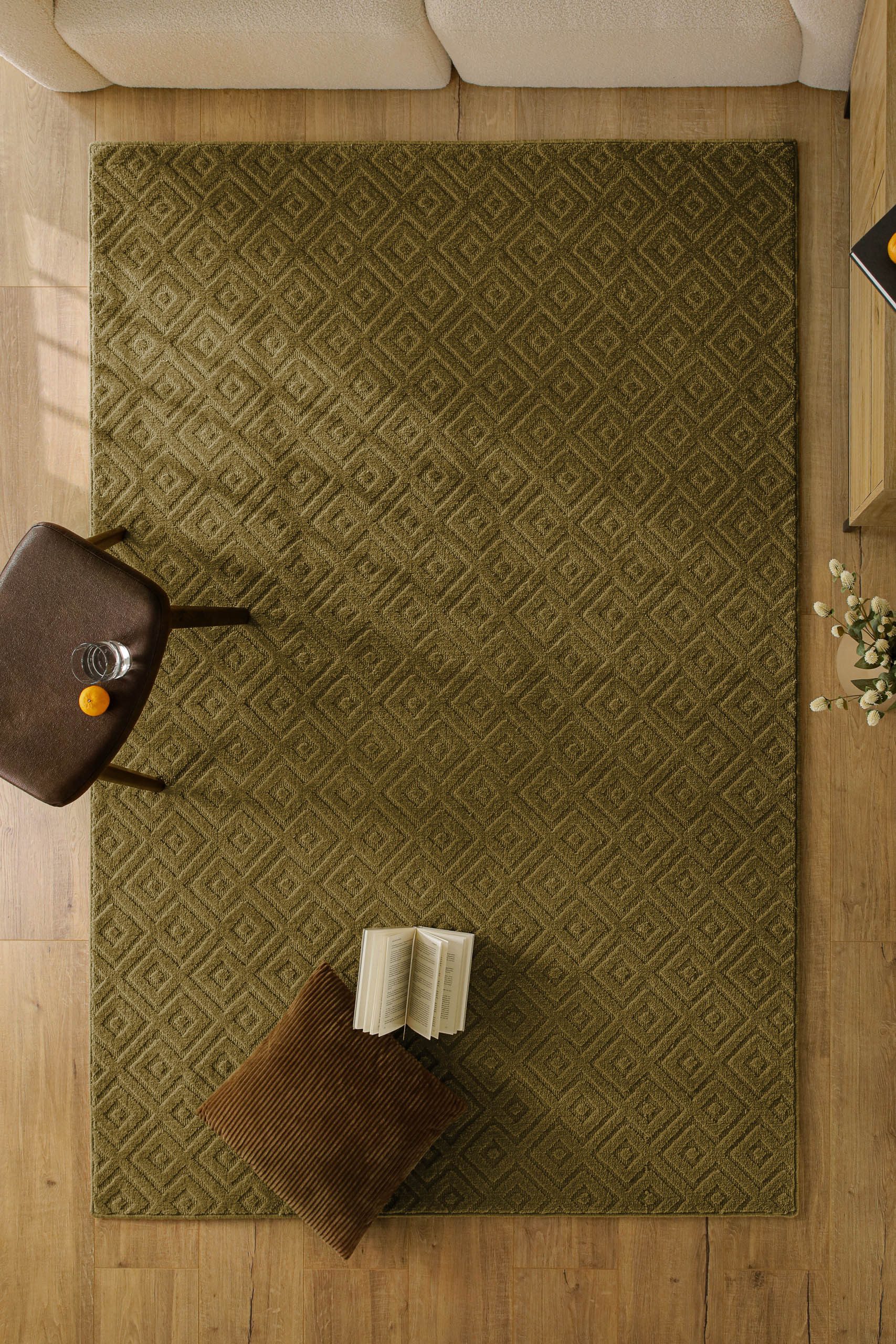 Wecon home Teppich Castello TWO, rechteckig, Höhe: 7 mm, Schurwolle, Kurzflor mit Hoch-Tief-Effekt, Wohnzimmer, Rautenmuster