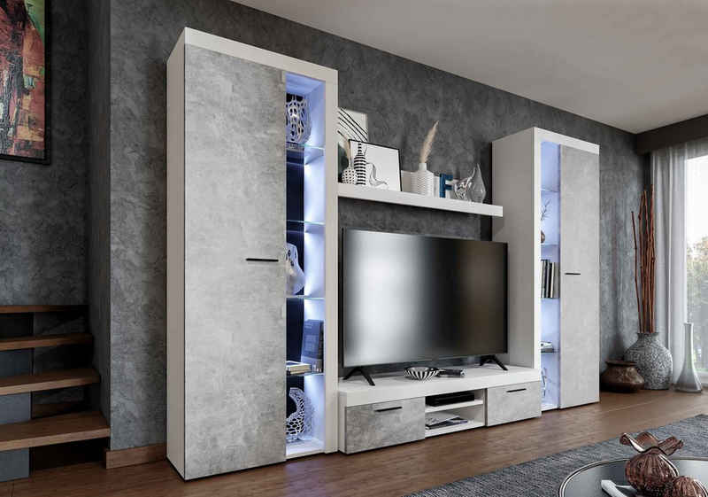 Furnix Wohnwand MARCUSS XL moderne und zeitlose Mediawand B300xH190xT40,2 cm ohne LED, (Komplett-Set, 2x Hochschrank teilverglast, 1 TV-Schrank, 1 Wandregal), Kanten mit Melamin bezogen, elegante Verglasung