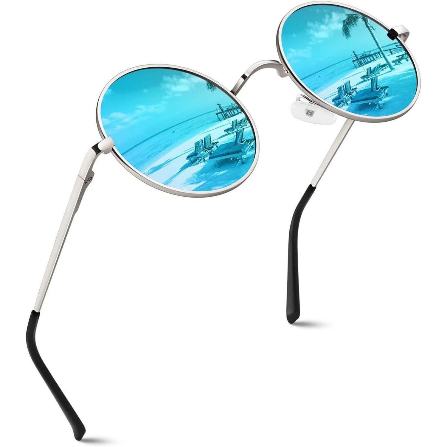 LuxusKollektion Retrosonnenbrille Sonnenbrille Polarisierte Rund UV400 Herren Damen Silber Blau (1-St)