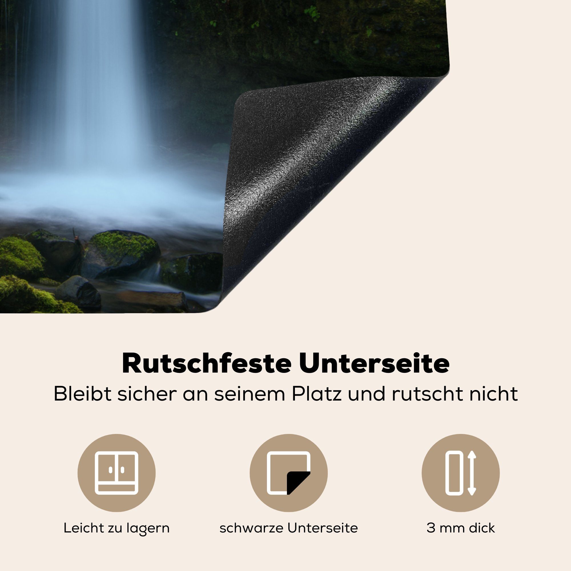 - Natur, Vinyl, MuchoWow für (1 Schutz Wasserfall die tlg), küche, - 81x52 cm, Herdblende-/Abdeckplatte Ceranfeldabdeckung Induktionskochfeld Dschungel