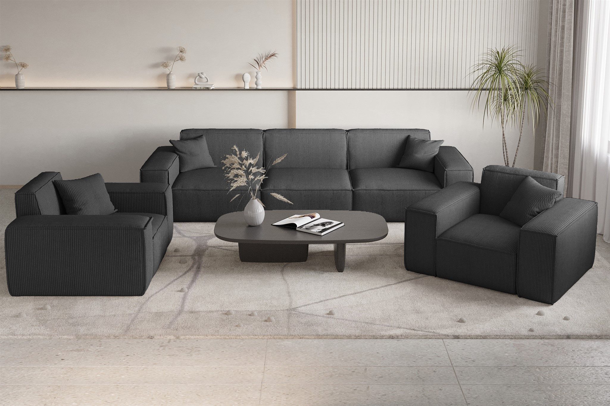 Fun Möbel Polstergarnitur Sofaset Designersofa CELES PREMIUM 3-1-1 in Stoff Scala, (1 x 3-Sitzer und 2 x Sessel, 3-tlg), Inkl. 4 Zierkissen, Rundumbezug