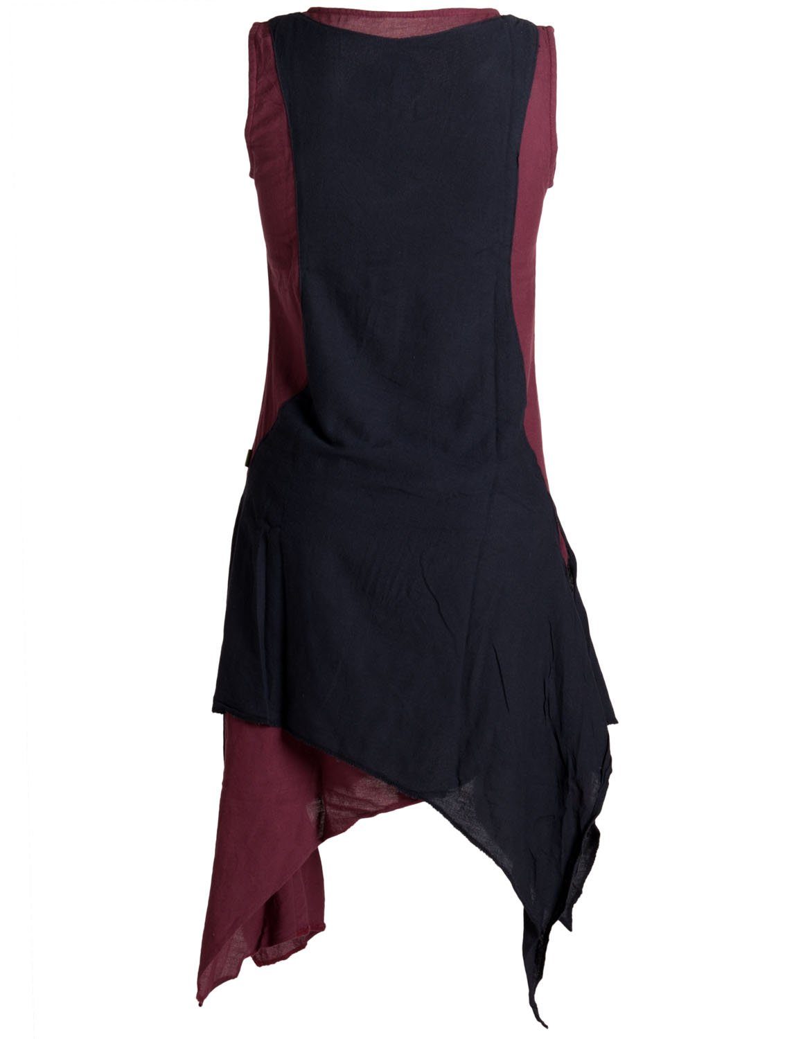 Vishes Sommerkleid Goa, Boho, Ärmelloses Kleid Hippie handgewebte Style Lagenlook dunkelrot-schwarz Baumwolle