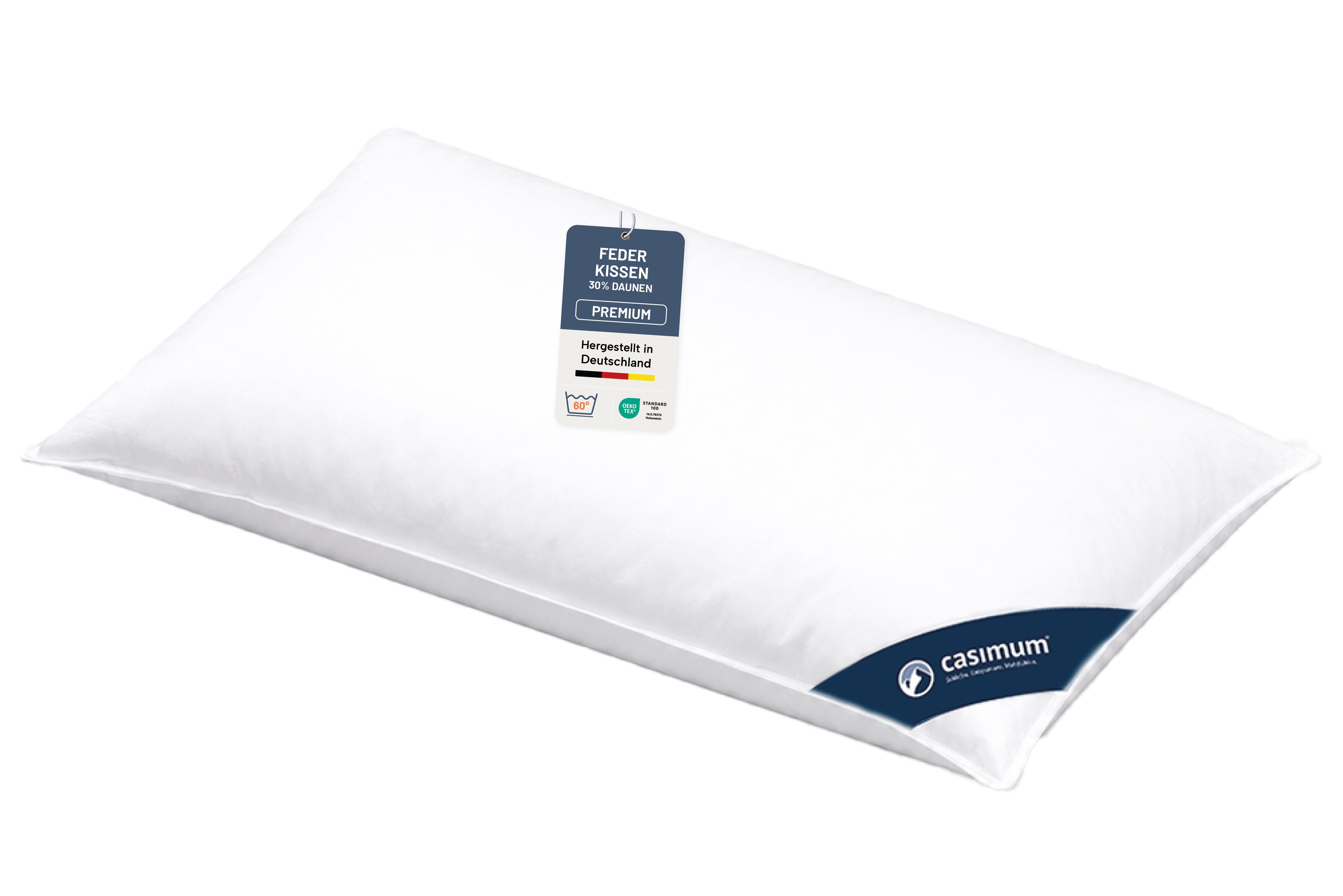 casimum Daunenkissen PREMIUM Daunenkissen 80x80, Kissen 40x80, hergestellt in Deutschland, Füllung: 70 % Federn / 30 % Daunen, Klasse 1, Downpass zertifiziert, Bezug: 100 % Baumwolle, Seitenschläfer, Rückenschläfer, hergestellt in Deutschland, für Allergi