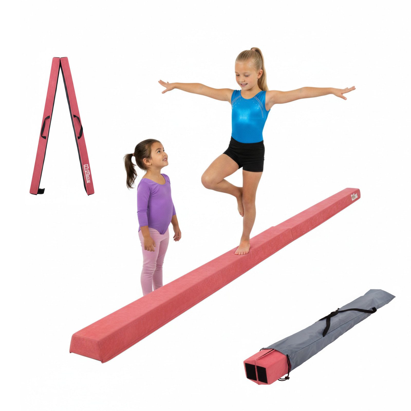 TRUTZHOLM Balanceboard Schwebebalken 240 cm Turnbalken inkl. Tragetasche Balancierbalken Pink, klappbar, tragbar, bodennah, kombinierbar