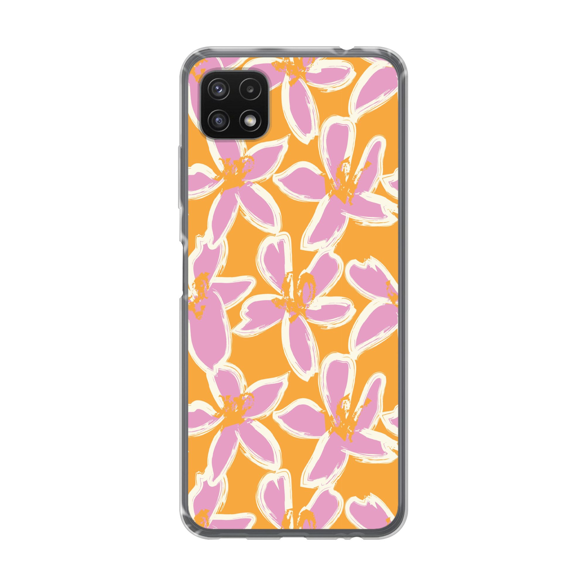MuchoWow Handyhülle für Samsung Galaxy A22 5G Blumen - Muster - Rosa - Orange, Smartphone-Bumper, Print, Handy Schutzhülle Dünn