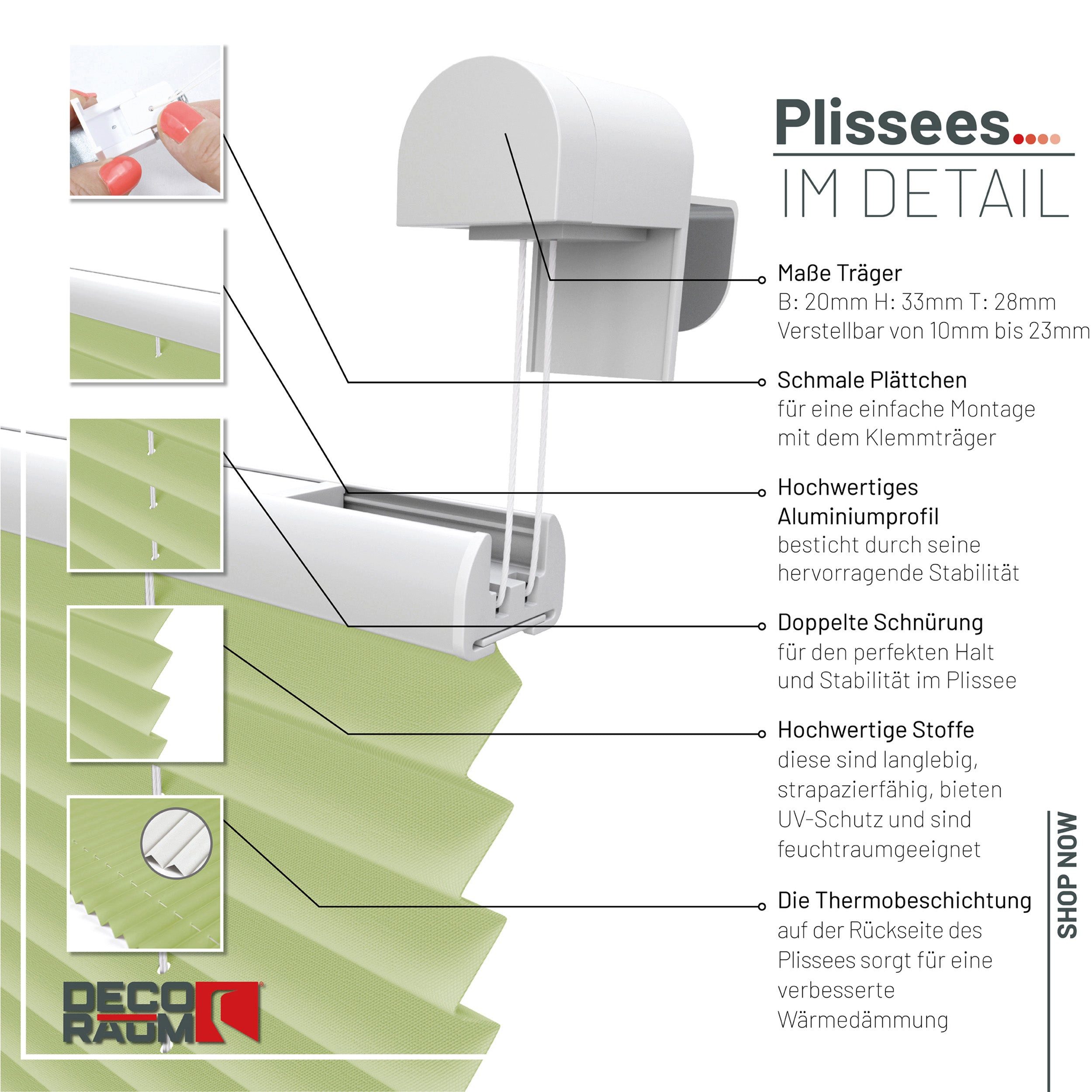 Deco-Raum Plissee Thermo Basic, abdunkelnd, Klemmträger, auf dem Fenster-/Türrahmen, Klemmfix, einfache Montage, in verschiedenen Farben und Größen ohne Bohren