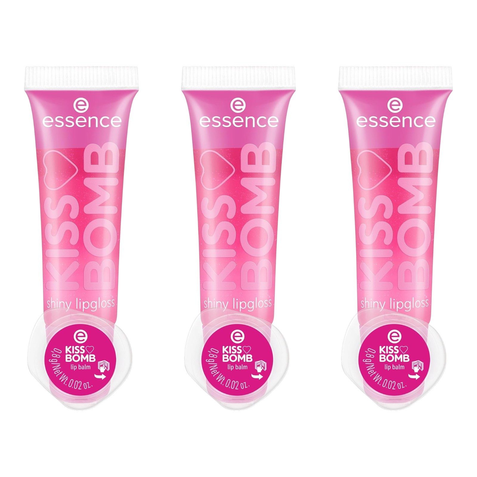 Essence Lipgloss-Set KISS BOMB shiny lipgloss und lip balm, Nr. 01, Pink, 3-tlg., 2-in-1