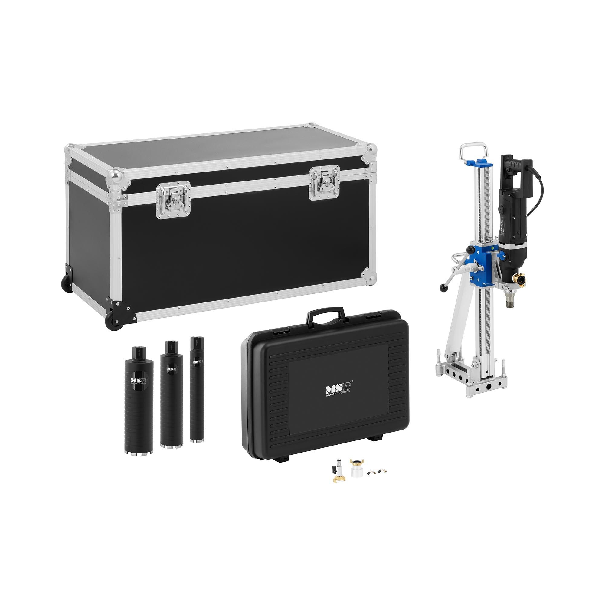 MSW Kernbohrmaschine Kernbohrgerät Bohrständer 3 Diamantkernbohrer Box 2200 W, 230 V