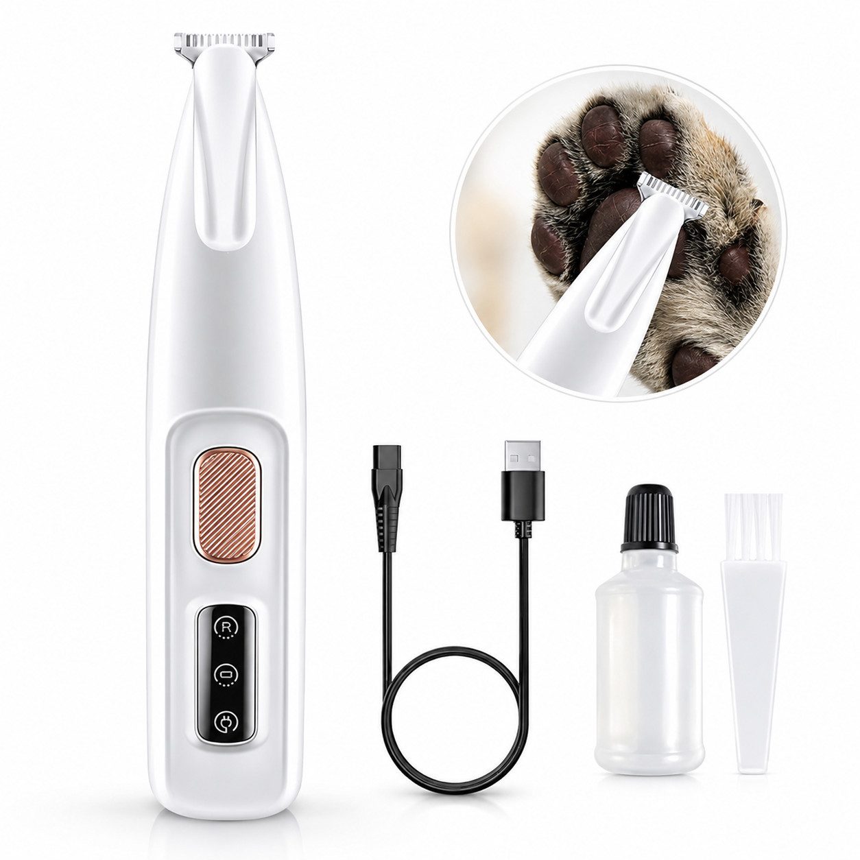 VEKROBOT Hundeschermaschine Hundepfoten Trimmer Kabellos mit LED Einfaches Haarschneide-Set, Mehrbereichs Trimmen für präzise Styling-Ergebnisse, Voll wasserdicht leichte Reinigung von Haaren, hygienisch sauber