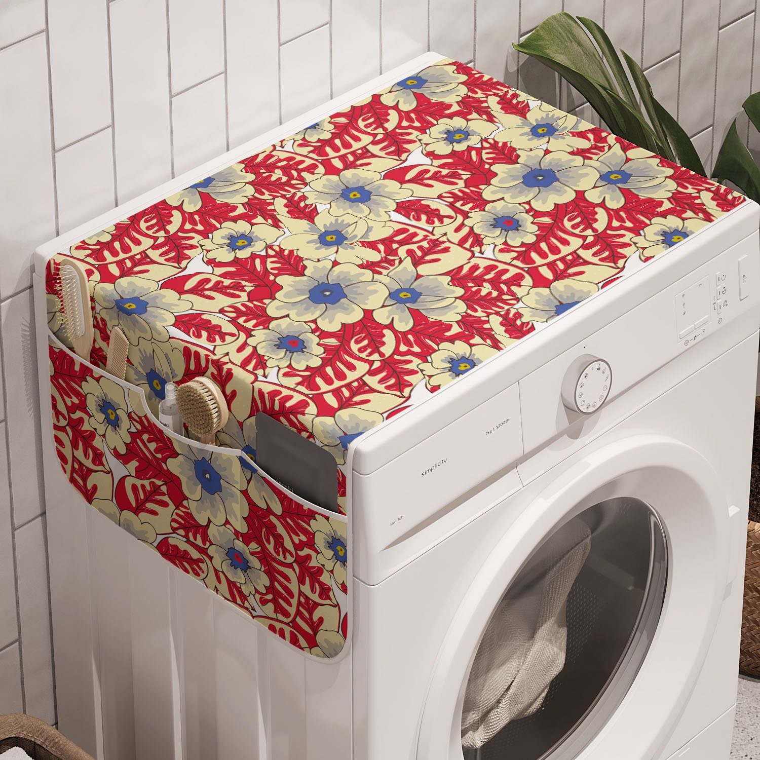 Abakuhaus Badorganizer Anti-Rutsch-Stoffabdeckung für Waschmaschine und Trockner, Blumen Frühlings-Blumen und gefärbtes Blatt