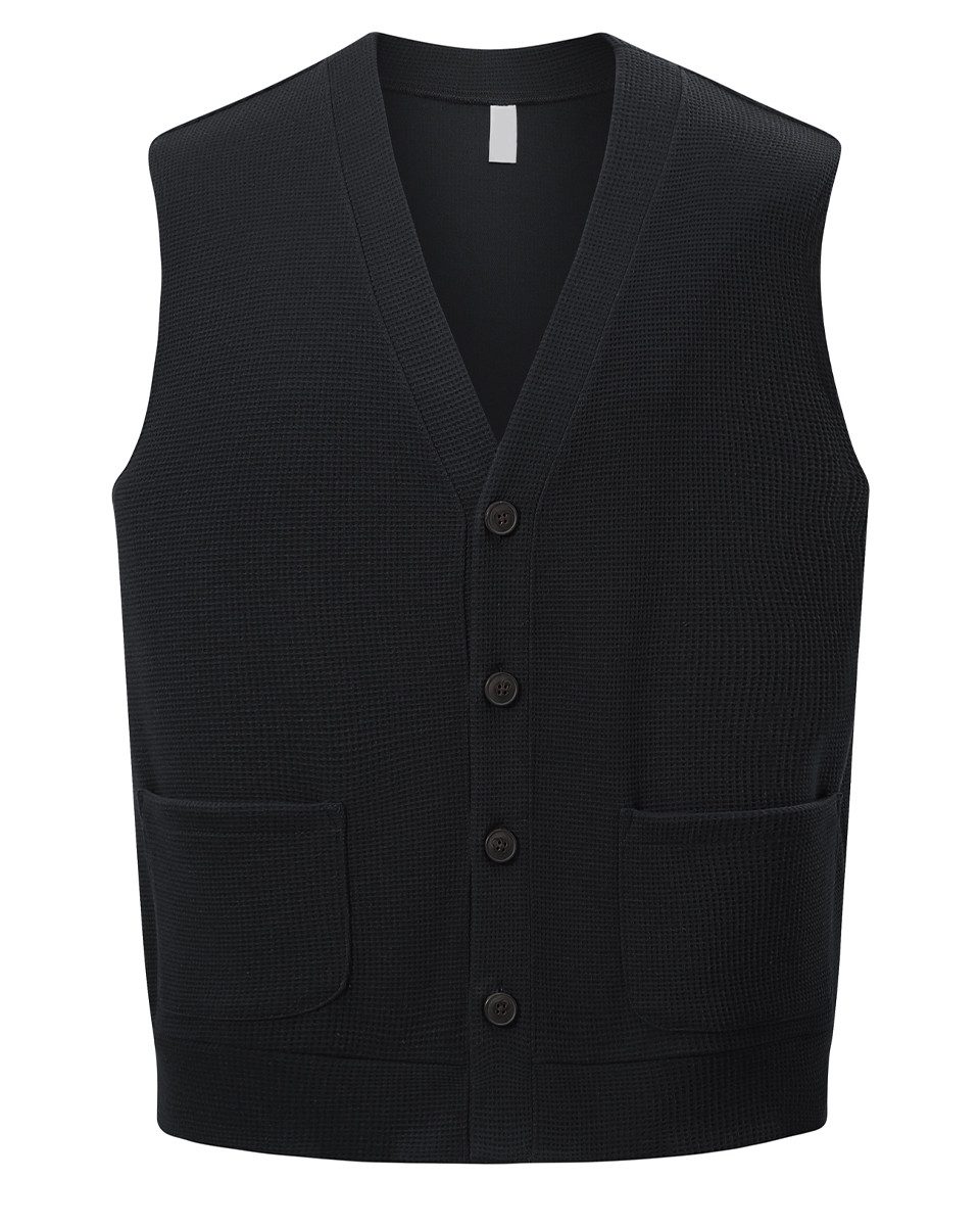Allthemen Strickweste Herren ärmellose Strickweste mit V-Ausschnitt Waffelmuster, Taschen