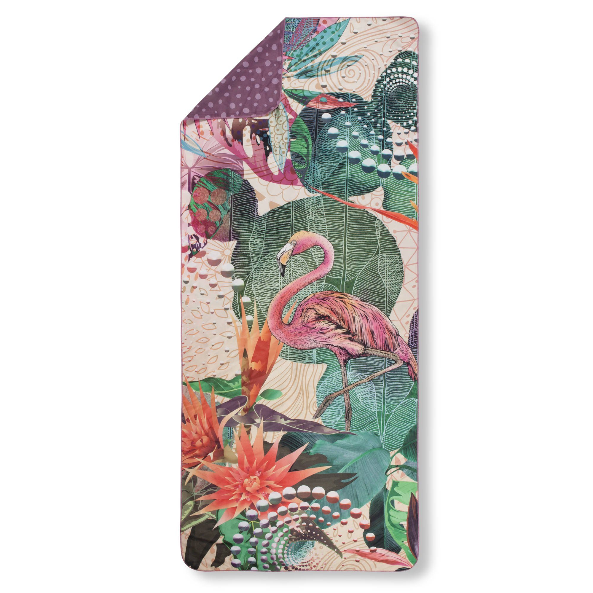GMD Living Strandtuch SIRKE, Motiv: Flamingo Blumen auf Vorder- & Rückseite, flach gewebt