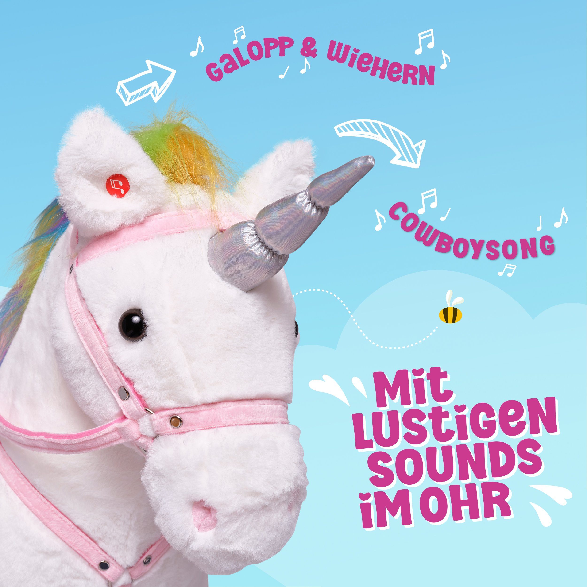 Pink Papaya Stehpferd Spielpferd zum Reiten für Kinder 65 / 75 cm Plüschpferd, Kuscheliges Stehpferd für Kinder, handgefertigt