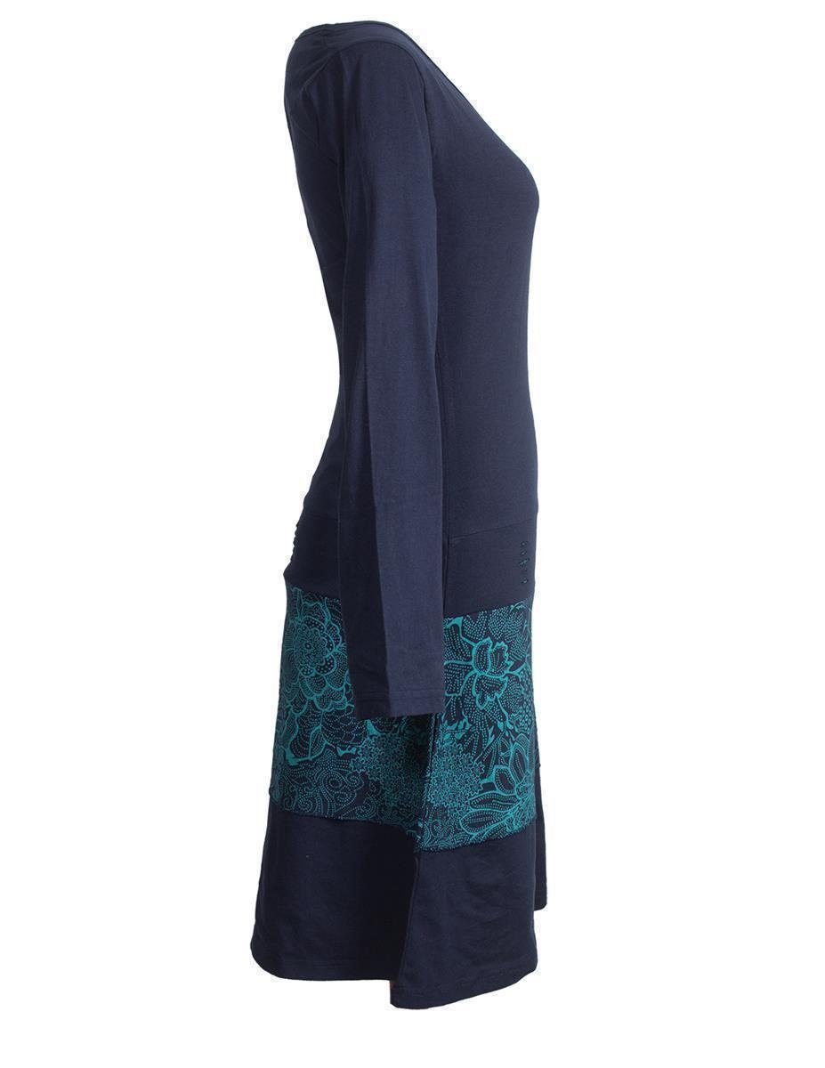 Vishes Jerseykleid Lagenlook Langarm Kleid mit Blumen-Spitze bedruckt Elfen, Hippie, Boho, Goa Style
