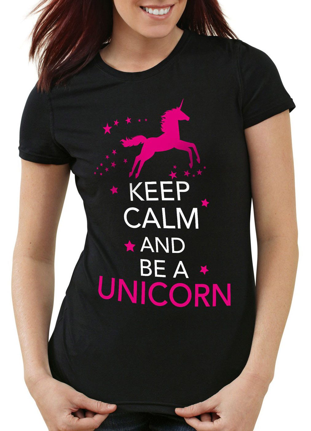 style3 T-Shirt Keep Calm and be a Unicorn Einhorn spruch fun funshirt pferd top