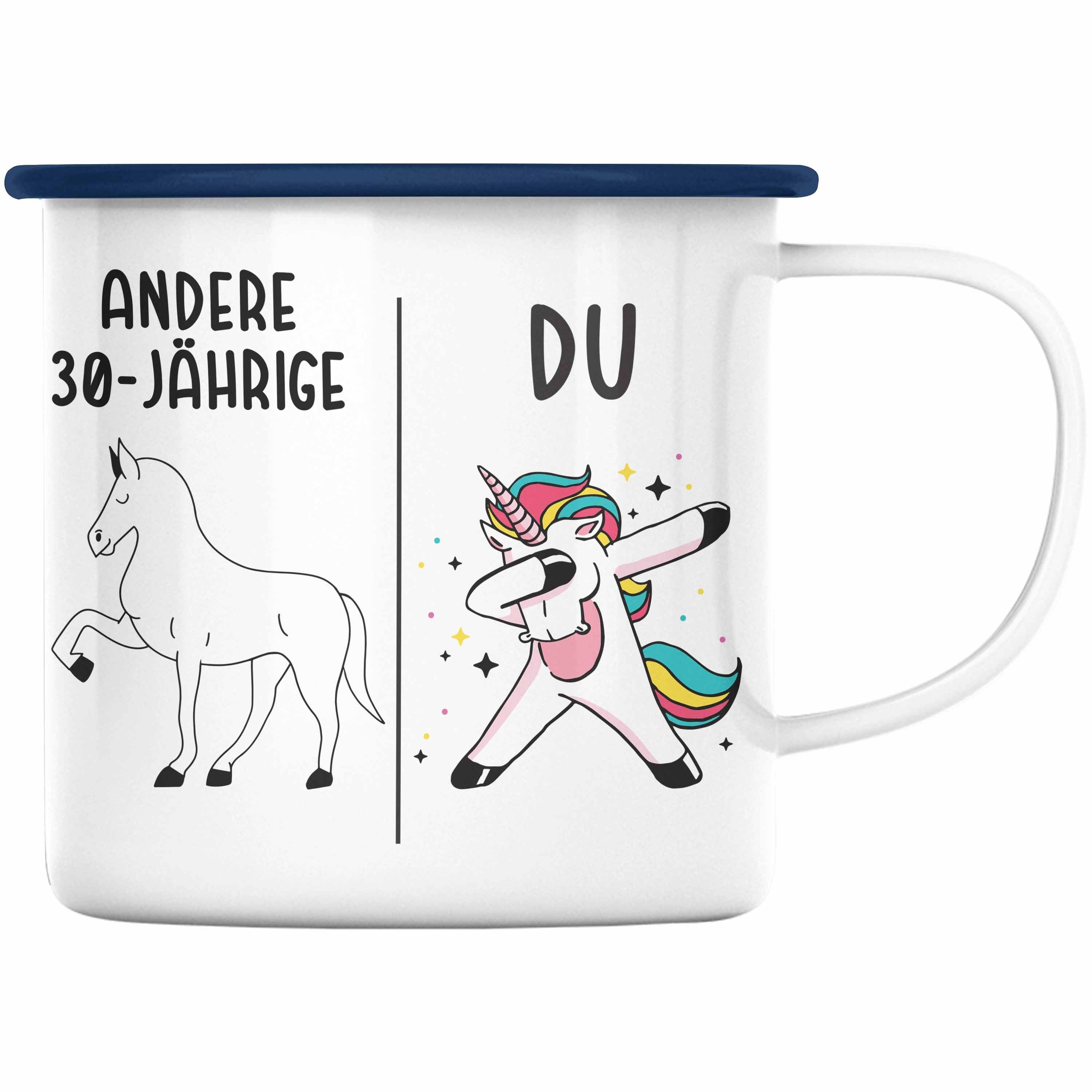 Tasse Trendation - Trendation Geburtstag Geschenkidee 30. Thermotasse Frauen Einhorn 30er Emaille Blau Geburtstag Geschenk