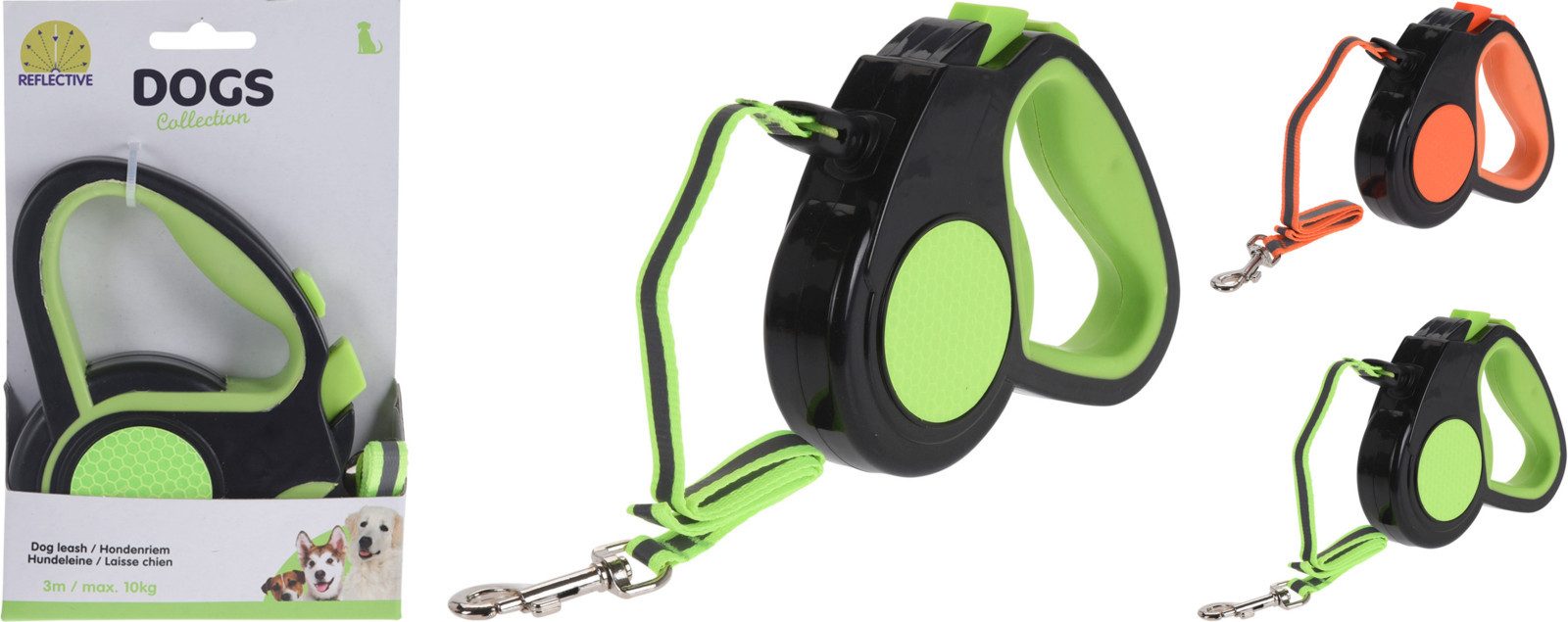 Koopman Hundeleine Rollleine Haustierleine Leine 3m Kunststoff Orange Leuchtend, Kunststoff (Stück, 1-tlg., Packung), für kleine Tiere, Neonfarbend, bis 10kg, Reflektoren, Kompakt
