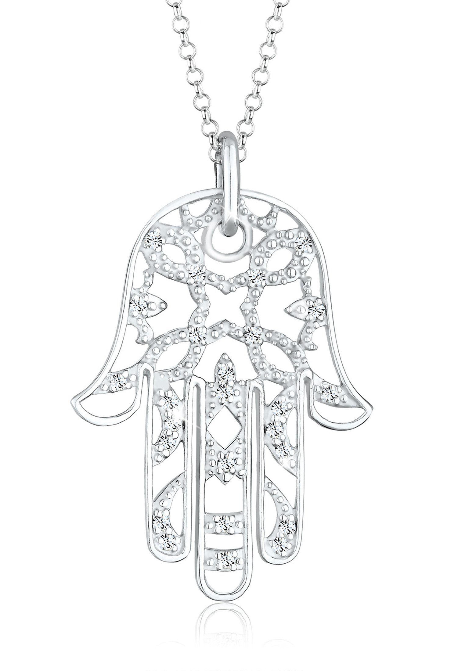 Elli Premium Collierkettchen Hamsa Hand der Fatima Kristalle 925 Silber