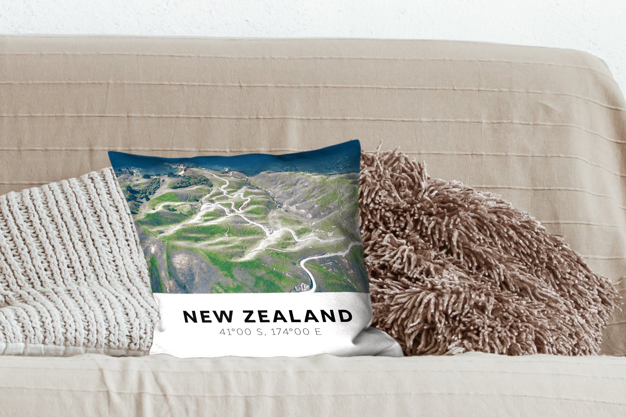 mit Sofakissen Grün, Neuseeland für Füllung - Meer Zierkissen - Dekokissen Wohzimmer, Deko, Schlafzimmer, MuchoWow