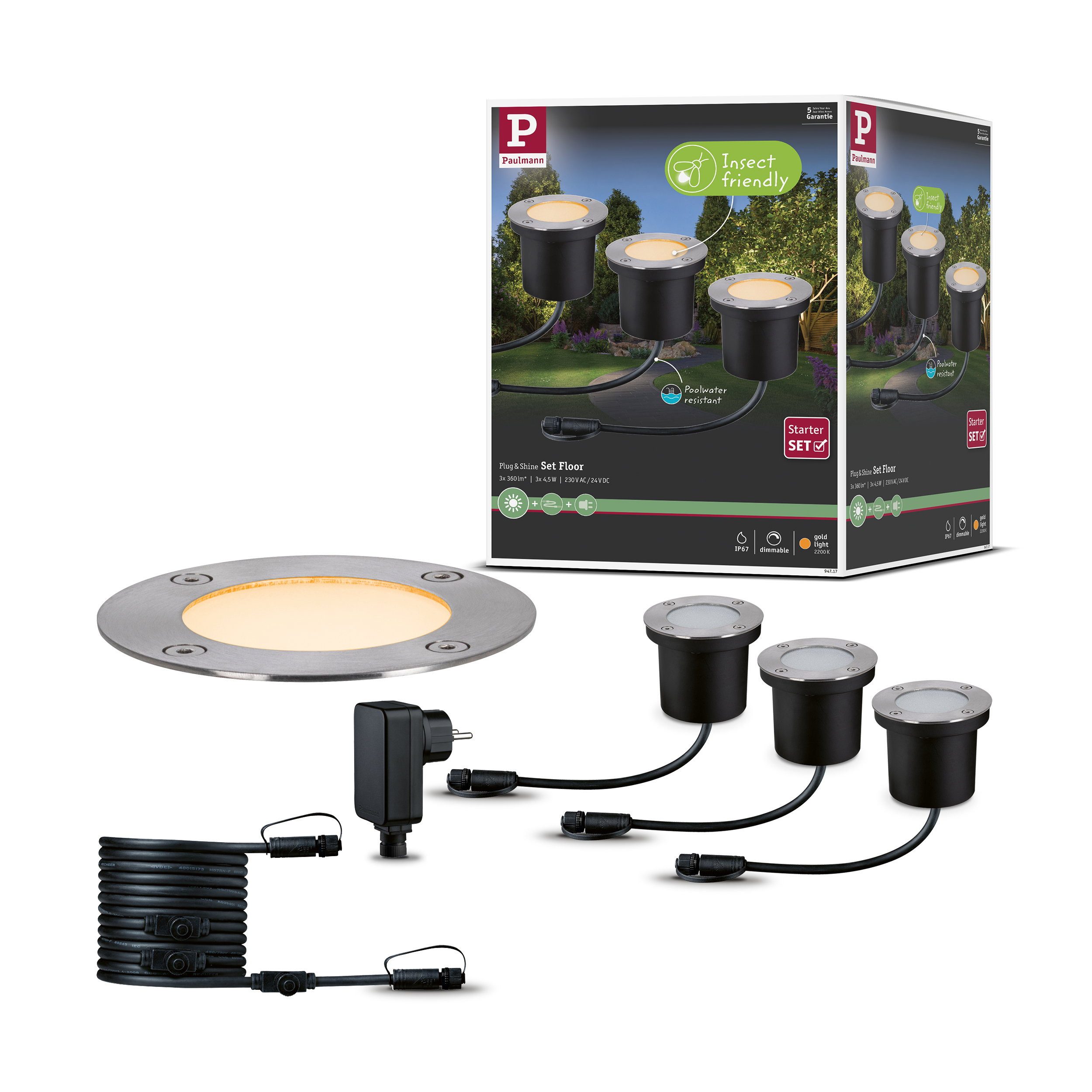 Paulmann LED Wandleuchte Plug & Shine LED Bodeneinbauleuchte Floor Basisset insektenfreundlich
