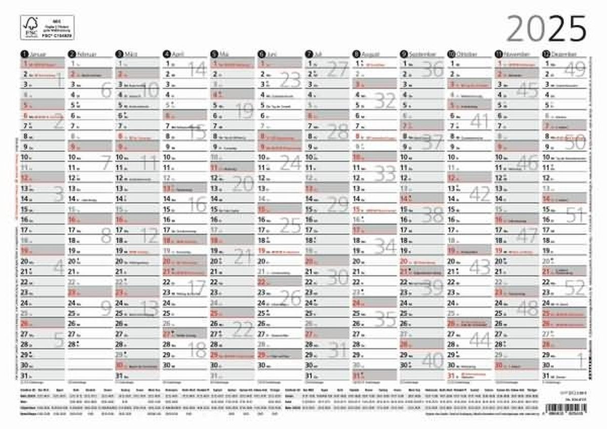 ZETTLER Plakatkalender Jahresübersicht 934 A4 29,7x21cm 12 Monate 2025