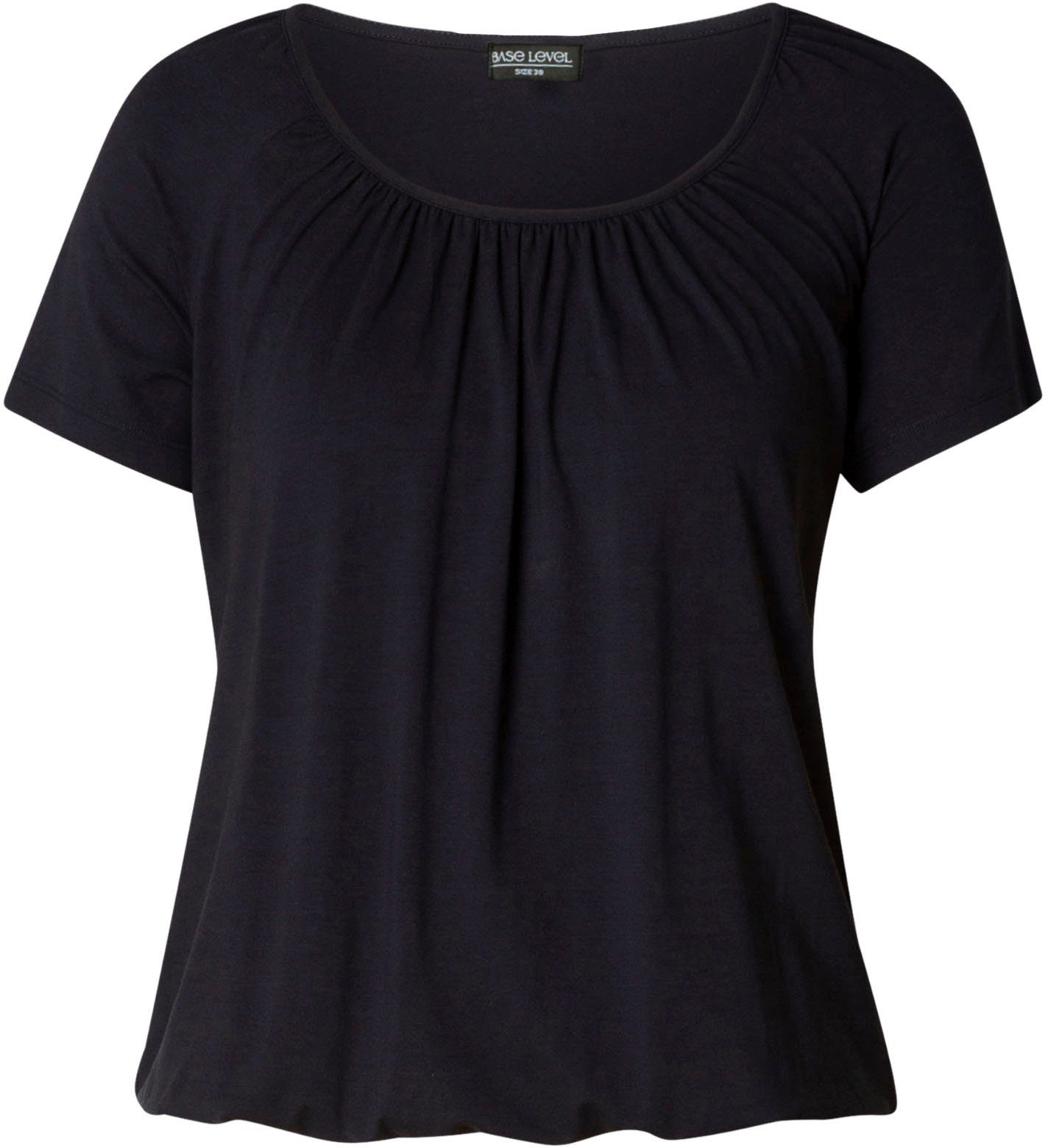 Base Level T-Shirt Yona mit Ausschnitt am elastischem und navy Bund blue dark Raffung