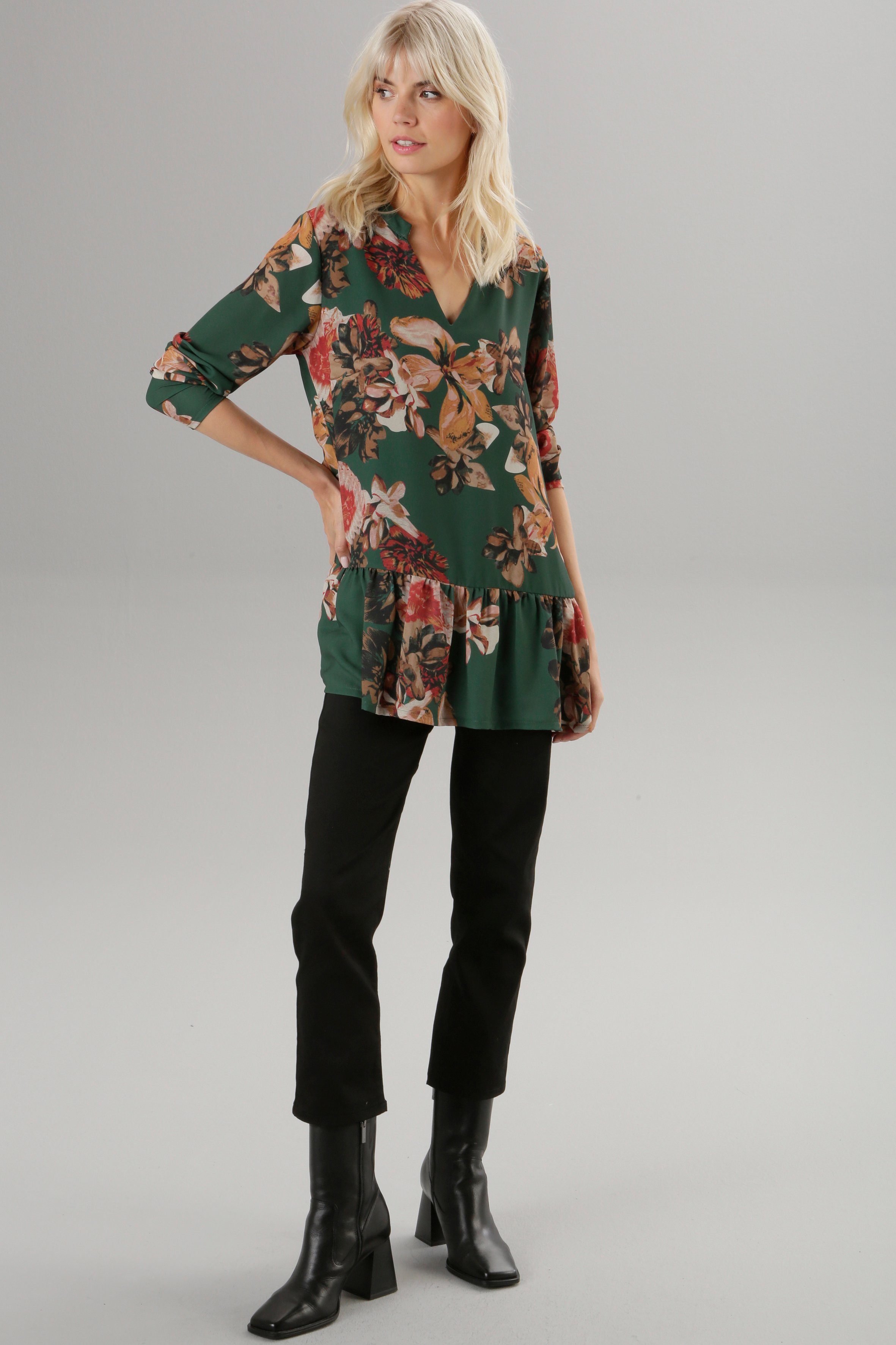 Aniston SELECTED Tunika Volant und mit Blumendruck