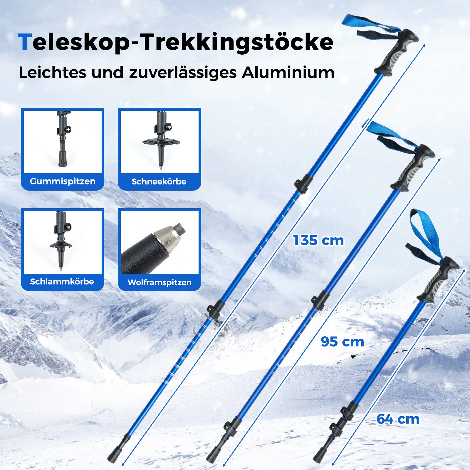 COSTWAY Schneeschuhe, mit Trekkingstöcken, Schuhgröße 35-40 bis 68kg