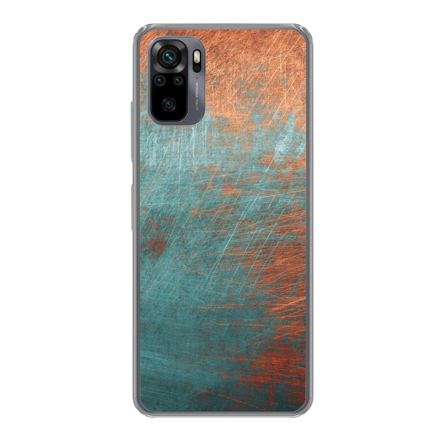 MuchoWow Handyhülle für Xiaomi Redmi Note 10S Metall - Rost - Bronze - Blau - Abstrakt - S, Phone Case, Silikon, Schutzhülle Dünn