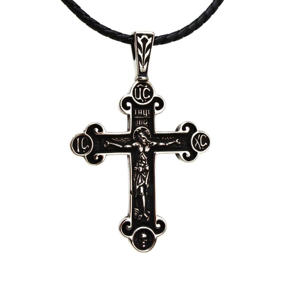 DALMARO Kette mit Anhänger Lederkette Edelstahlkette 316L KATHOLISCH KREUZ, günstig online kaufen