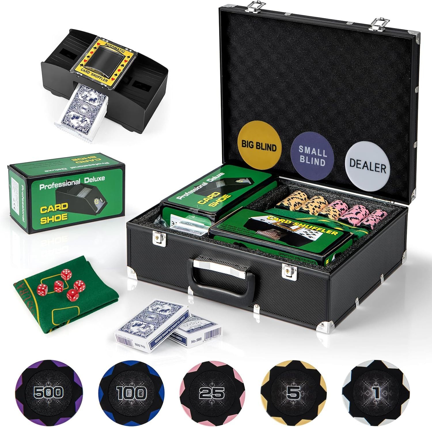 KOMFOTTEU Spiel, 300 Stück Pokerset, Pokerkoffer