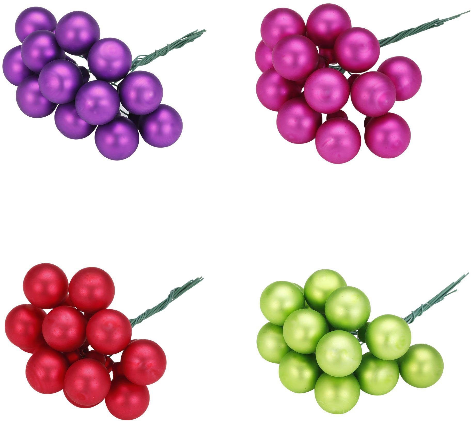 MAGIC by Inge Christbaumschmuck Spiegelbeeren Happy X-Mas, 4-fach sortiert (8-tlg), Weihnachtsdeko, Weihnachtsschmuck aus Echtglas