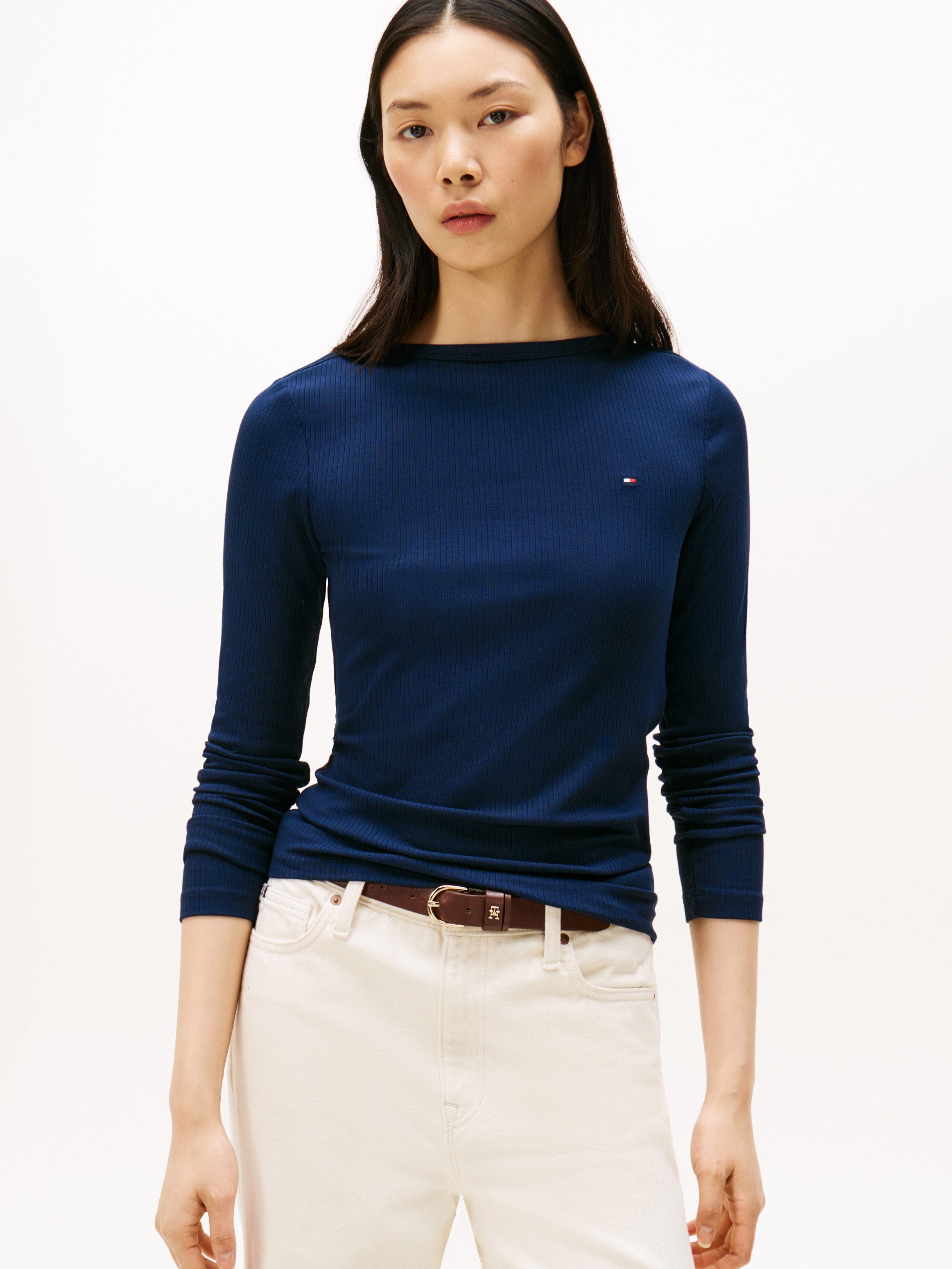Tommy Hilfiger Langarmshirt "SLIM 5X2 RIB BOAT-NK LS mit U-Boot Ausschnitt günstig online kaufen