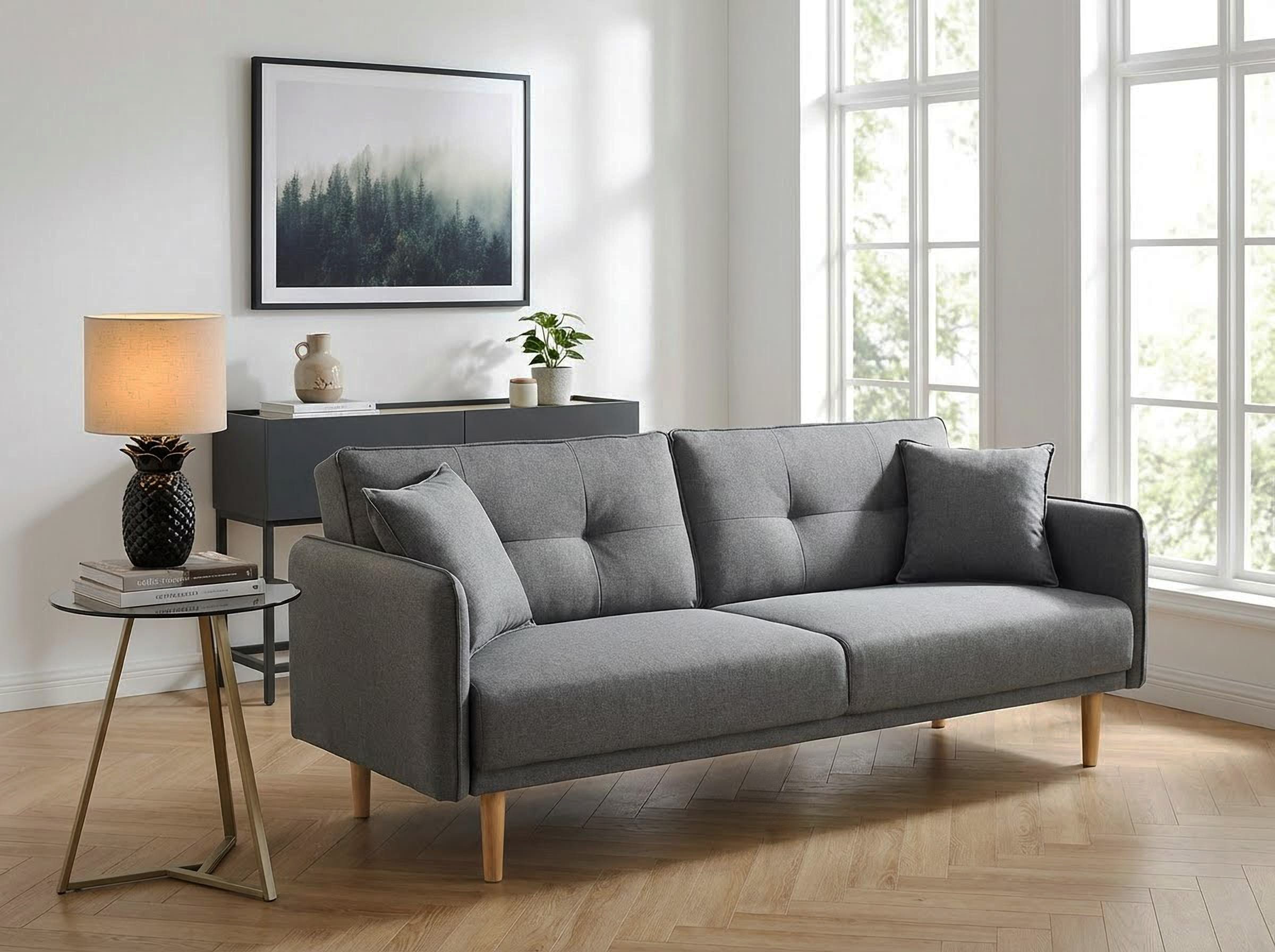 Home affaire Schlafsofa SORENITY, 196 cm, 3-Sitzer, verstellbare Rückenlehne, Klappmechanismus, feiner Webstoff, natürliche Farben