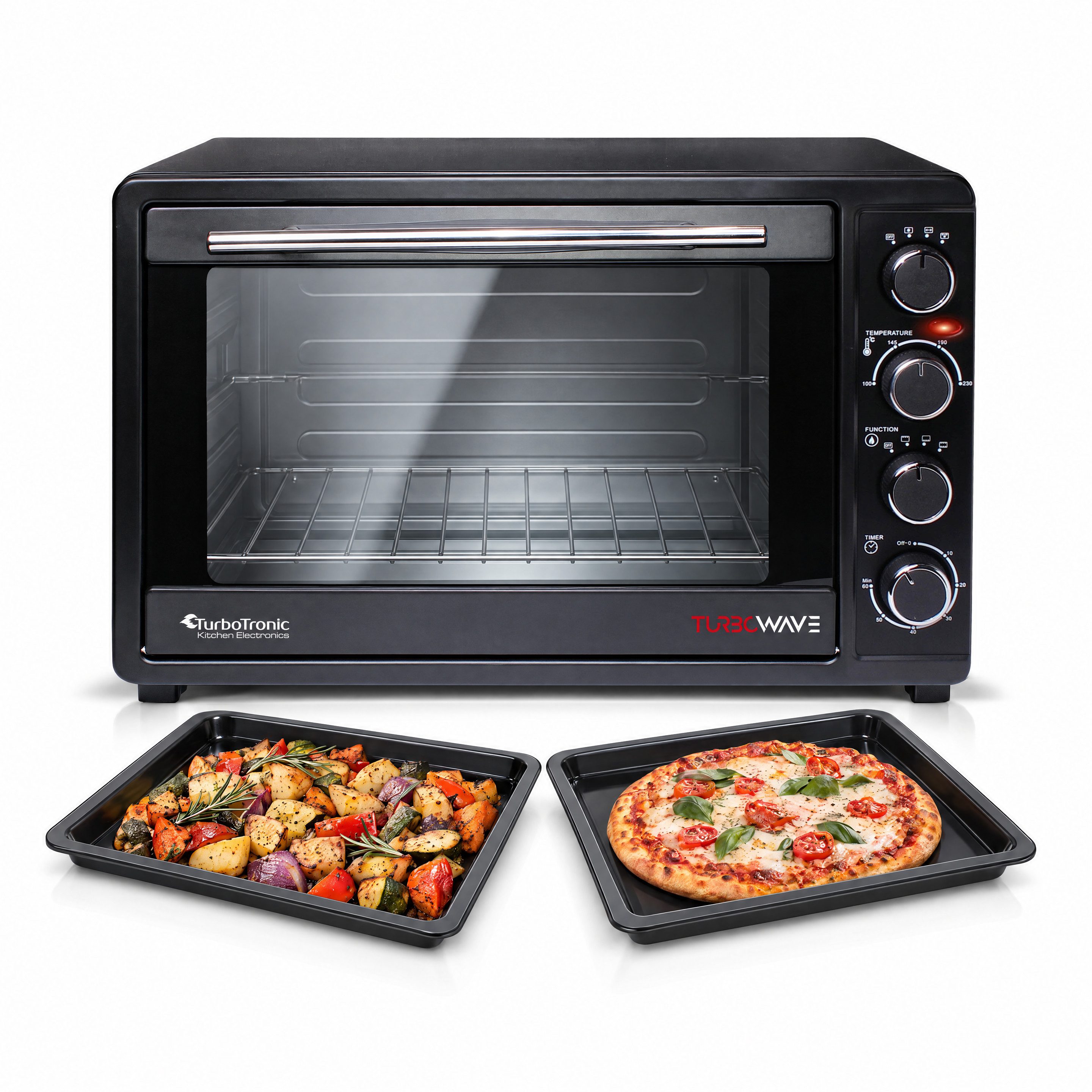 TurboTronic by Z-Line Minibackofen 2000 W 45 l Mini Backofen mit Umluft Drehspieß Grill Pizzaofen Timer, Tischbackofen, kleiner Backofen, Mini Ofen, freistehend, Grillofen XXL