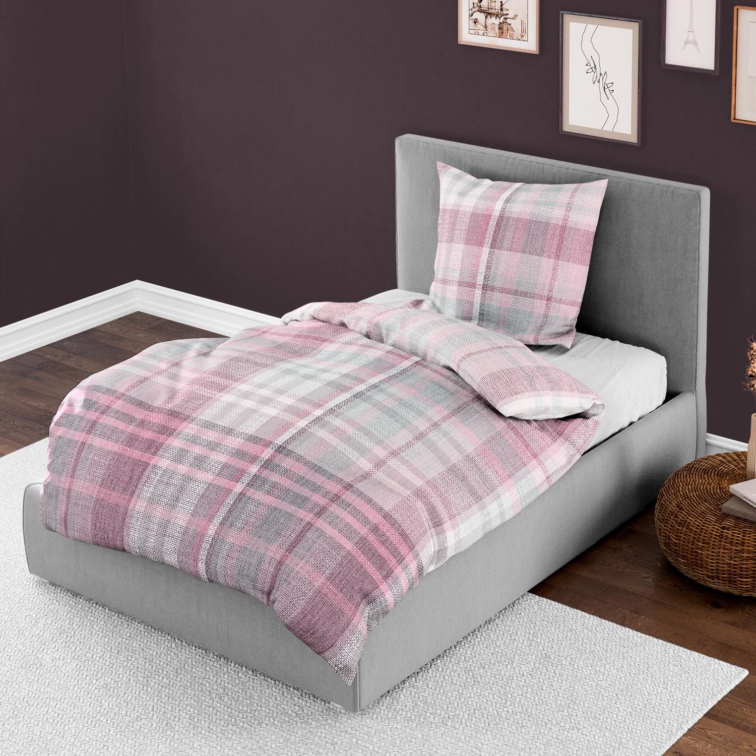 BIERBAUM Bettwäsche Bettwäsche Bierbaum Biber 4069-60 Kariert Rosa Grau 135 günstig online kaufen